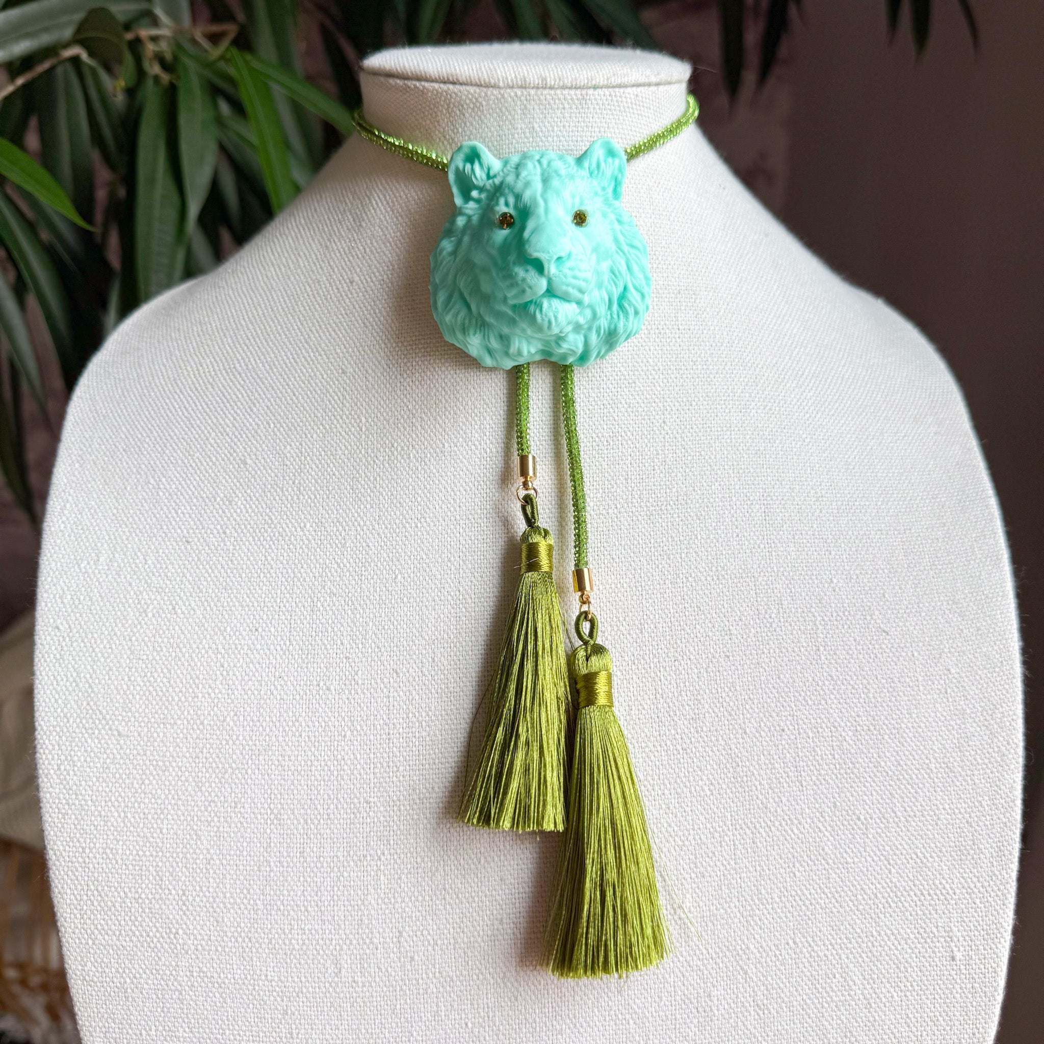 Glitzy Tiger Bolo Turquoise with Green & Olive