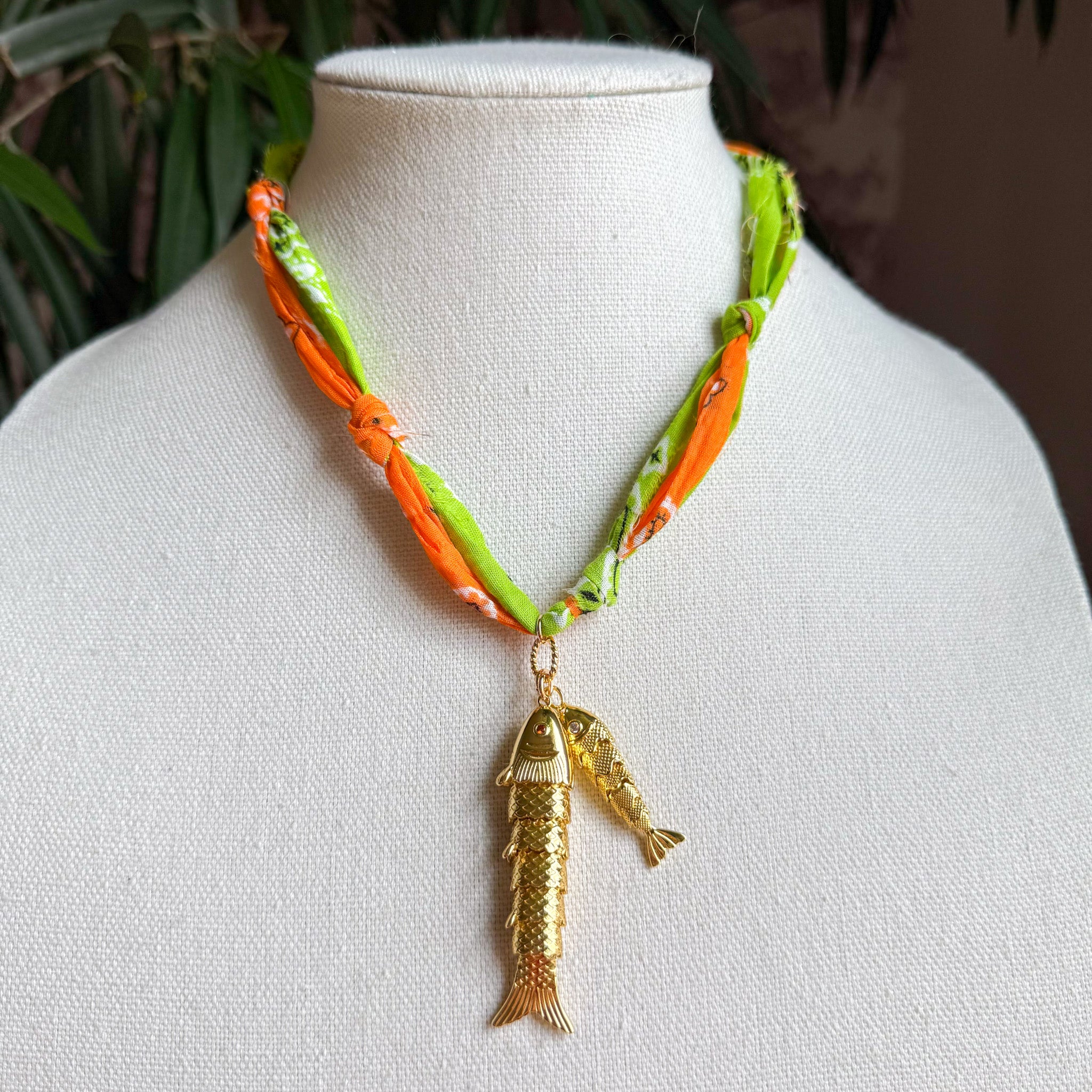 Fishy Bandana Necklace in Orange Lime