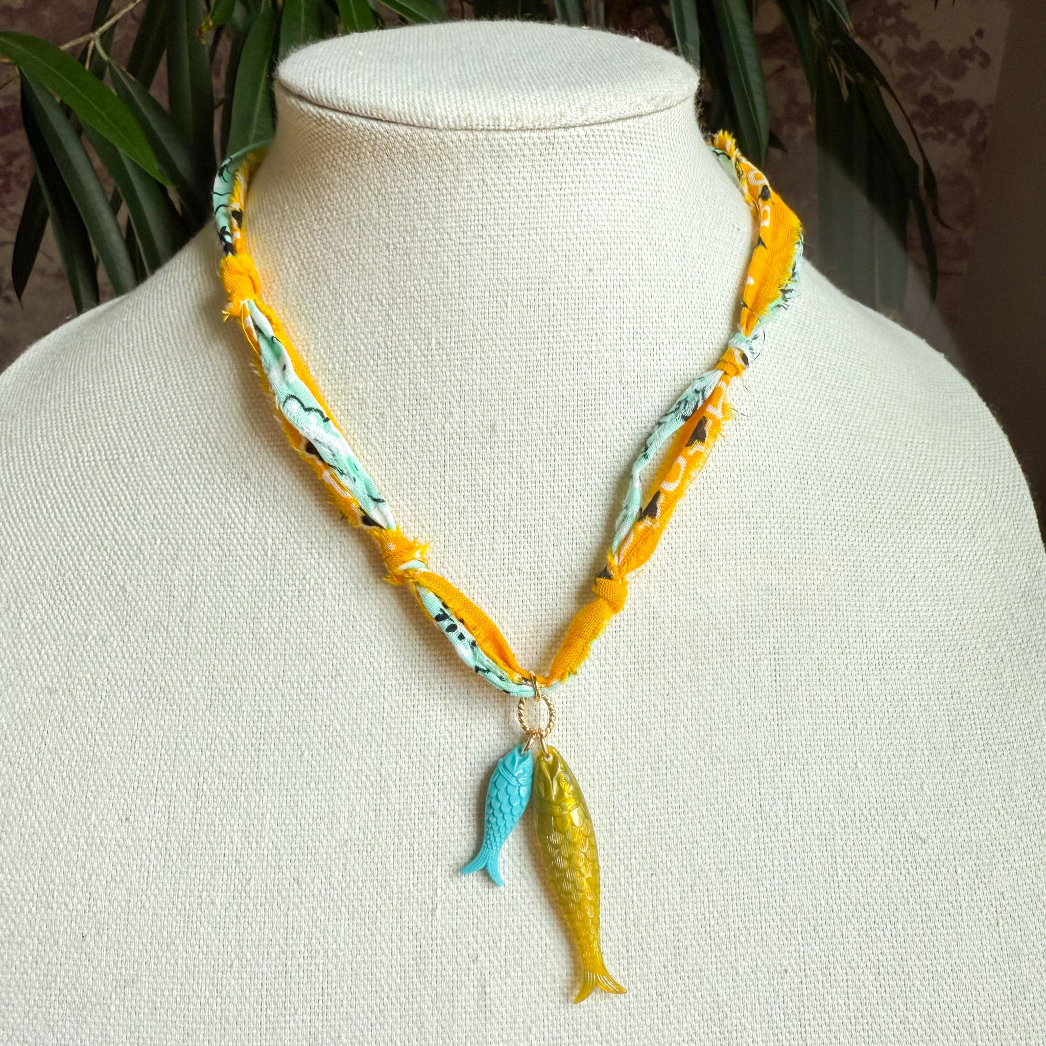 Fishy Bandana Necklace in Aqua Citrus
