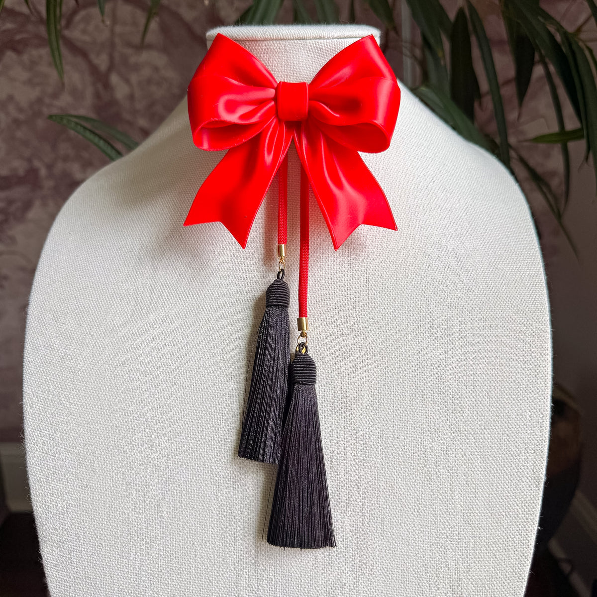 Ribbon Bow Bolo Candy Red with Red & Black