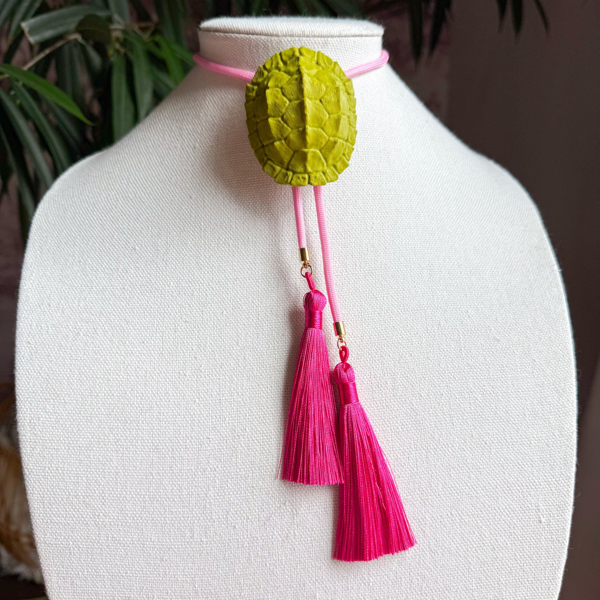 Tortoise Bolo Olive Green with Bubble Gum Pink & Fuchsia