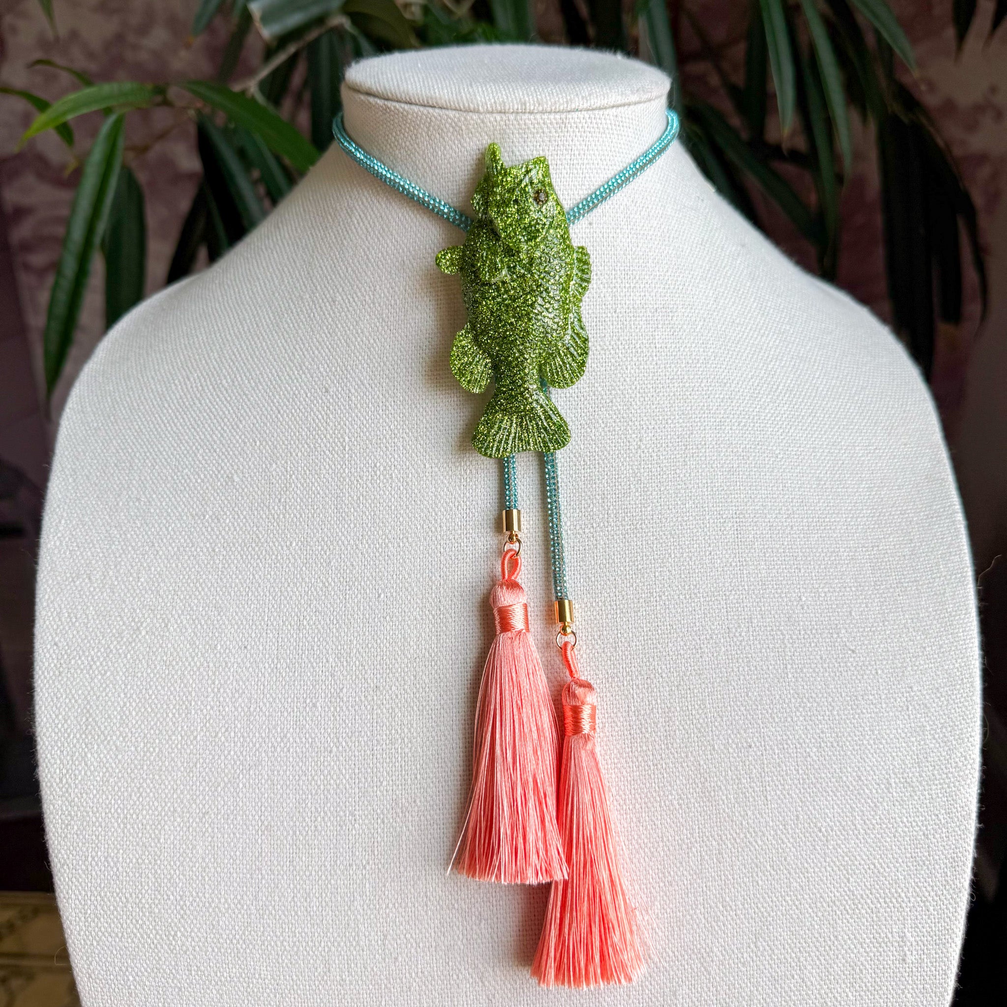 Glitzy Fish Bolo Green with Turquoise & Peach