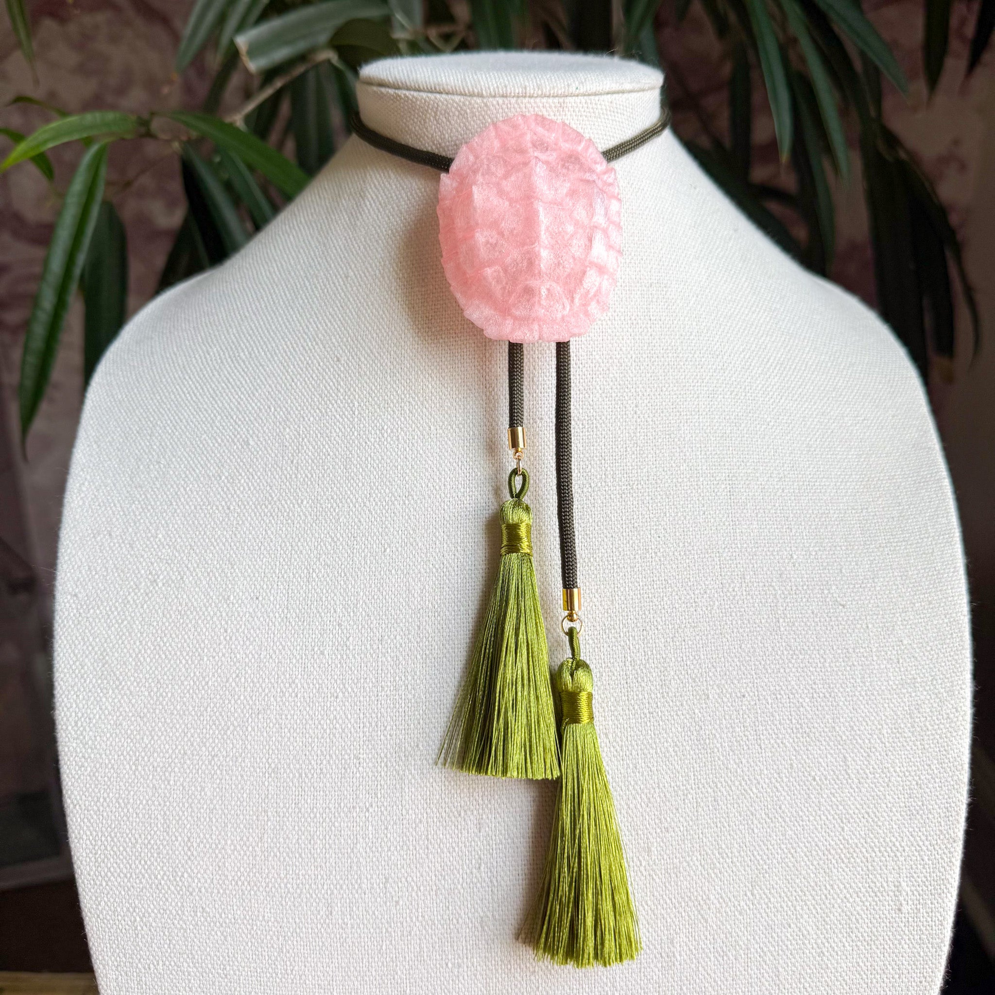 Tortoise Bolo Quartz Pink with Moss Green & Olive