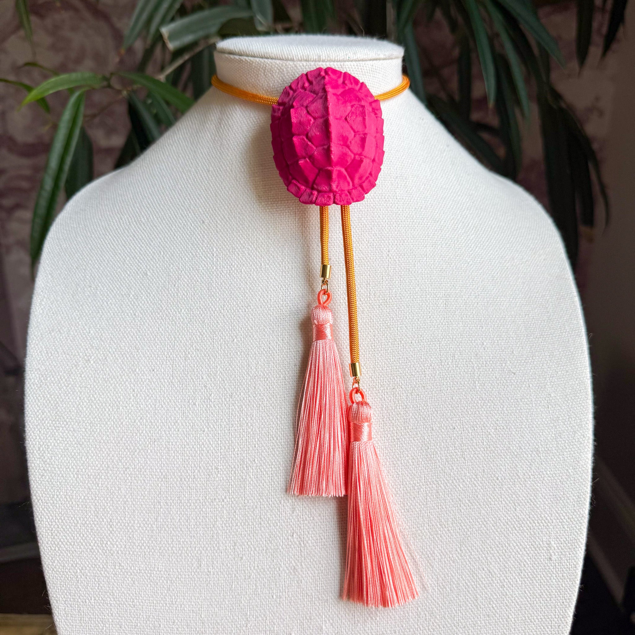 Tortoise Bolo Raspberry Pink with Golden Yellow & Peach