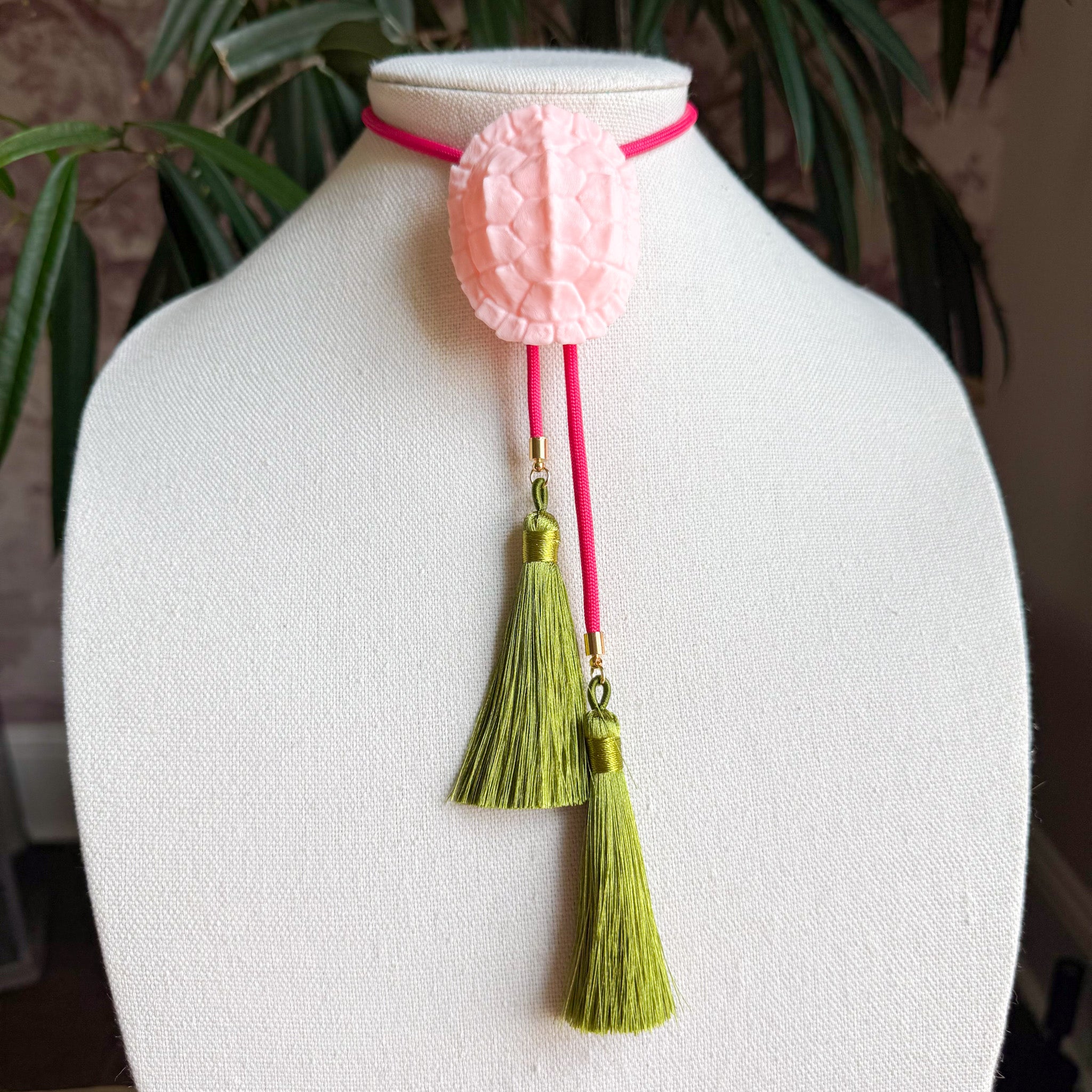 Tortoise Bolo Blush Pink with Hot Pink & Olive