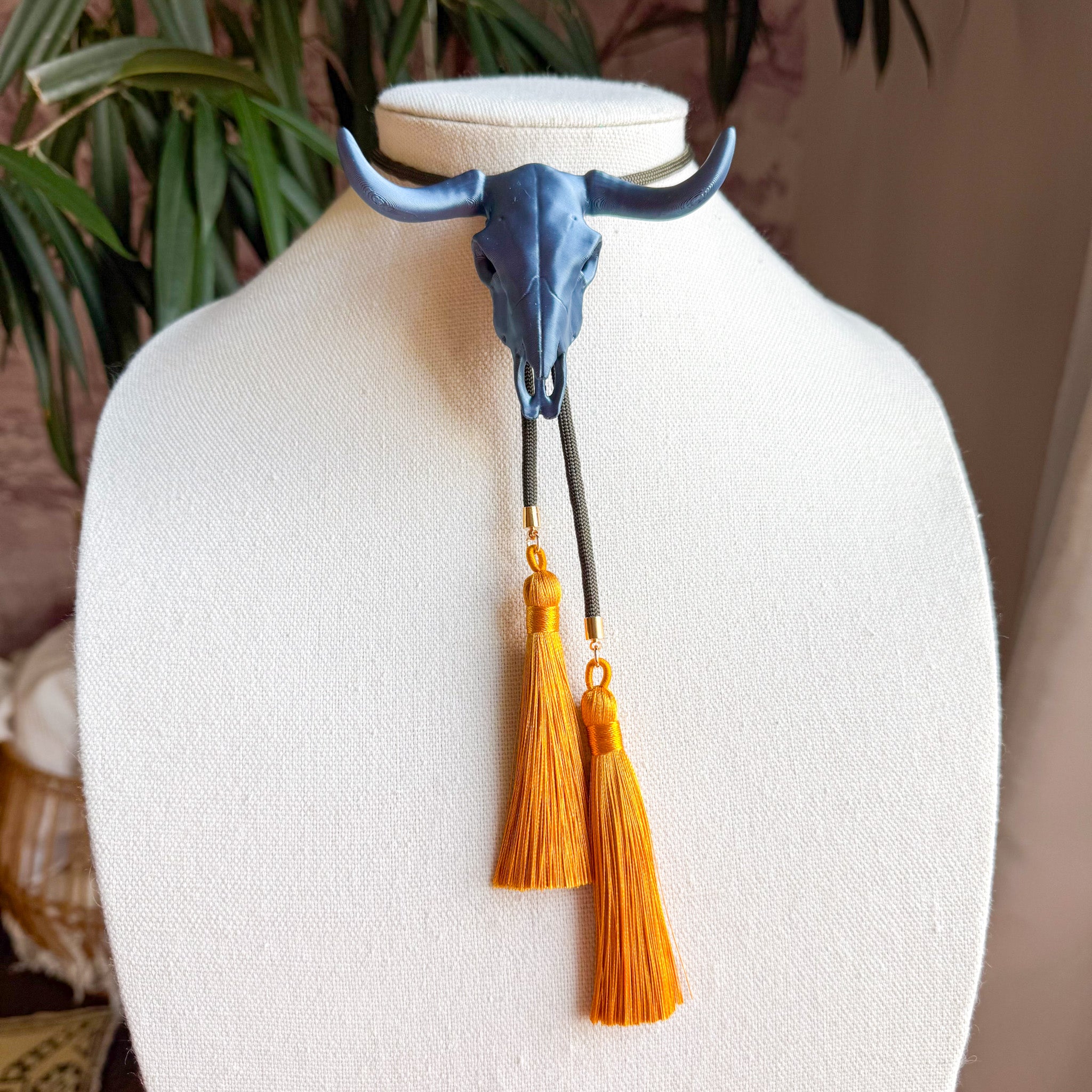 Longhorn Bolo Storm Blue with Moss Green & Golden Yellow