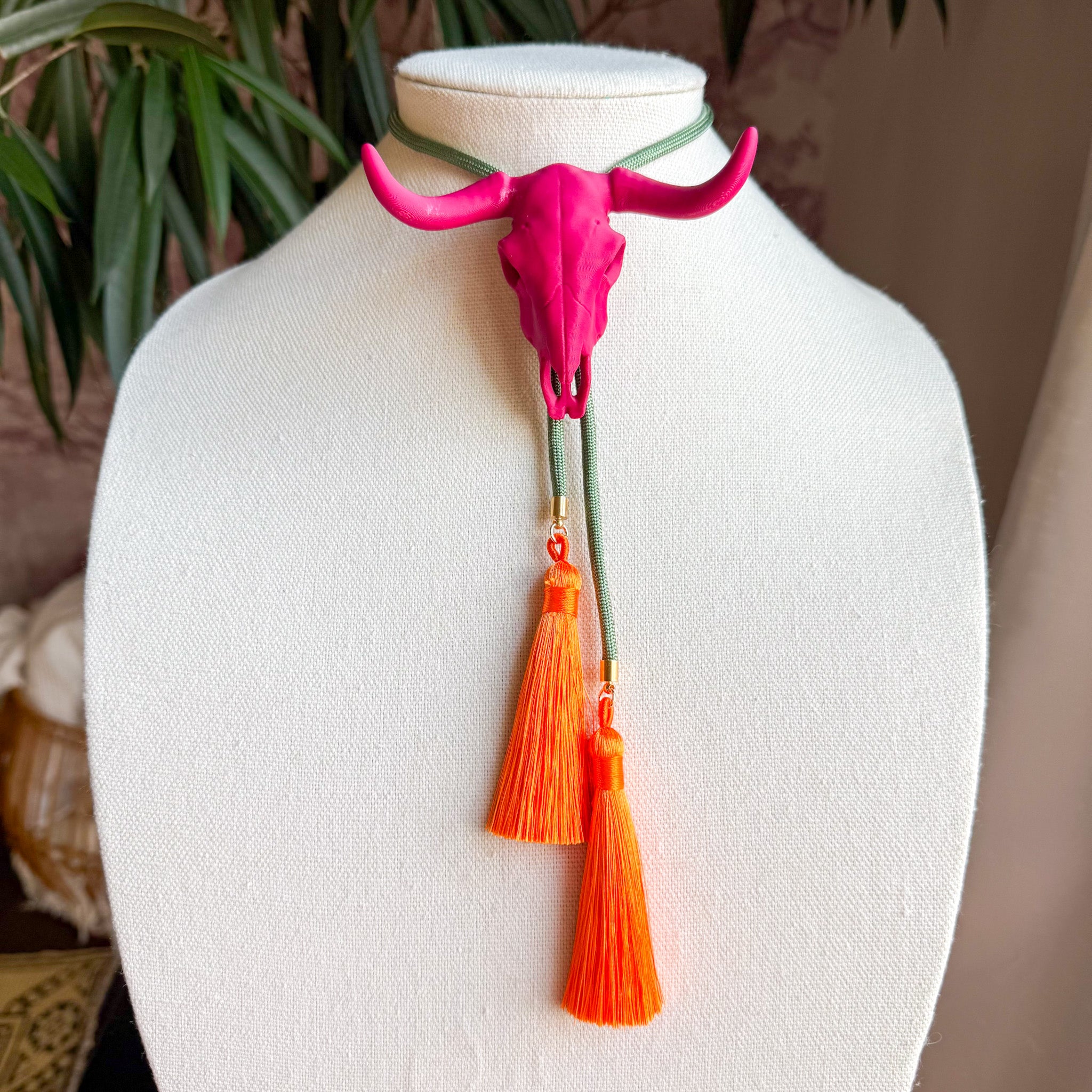 Longhorn Bolo Raspberry Pink with Olive & Orange