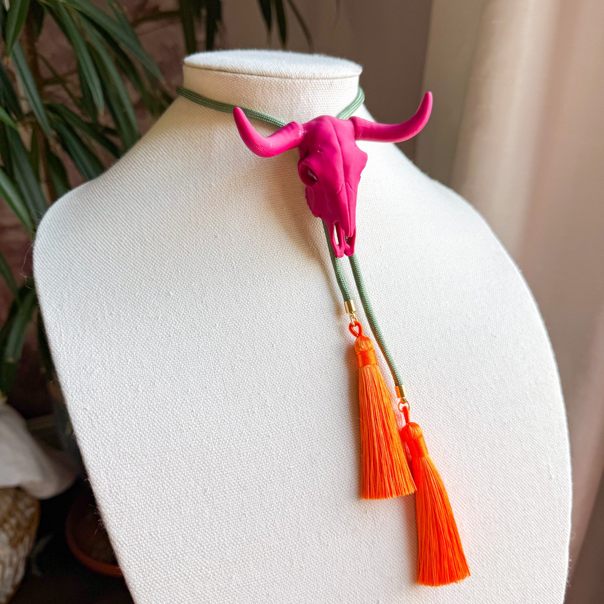 Longhorn Bolo Raspberry Pink with Olive & Orange