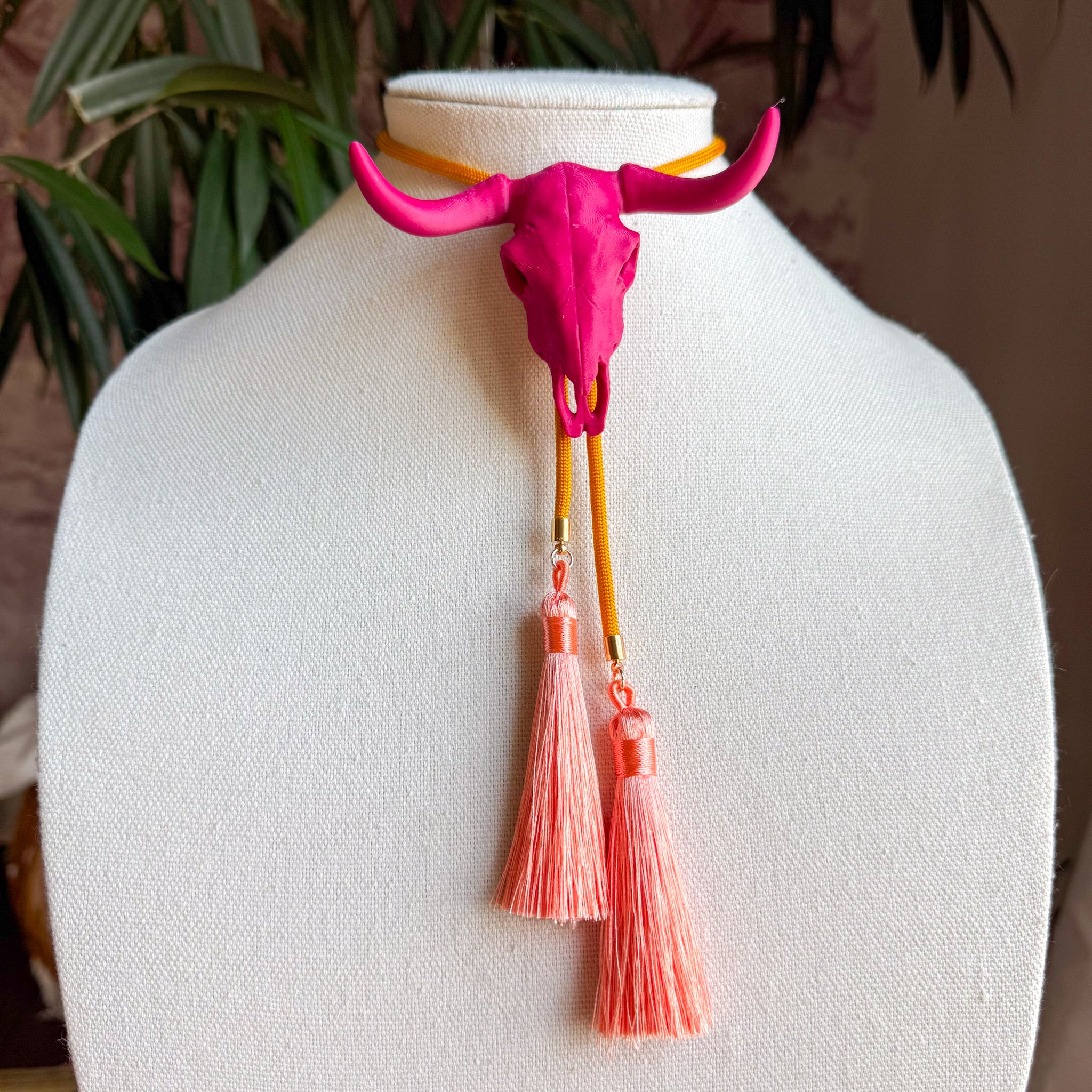 Longhorn Bolo Raspberry Pink with Golden Yellow & Peach