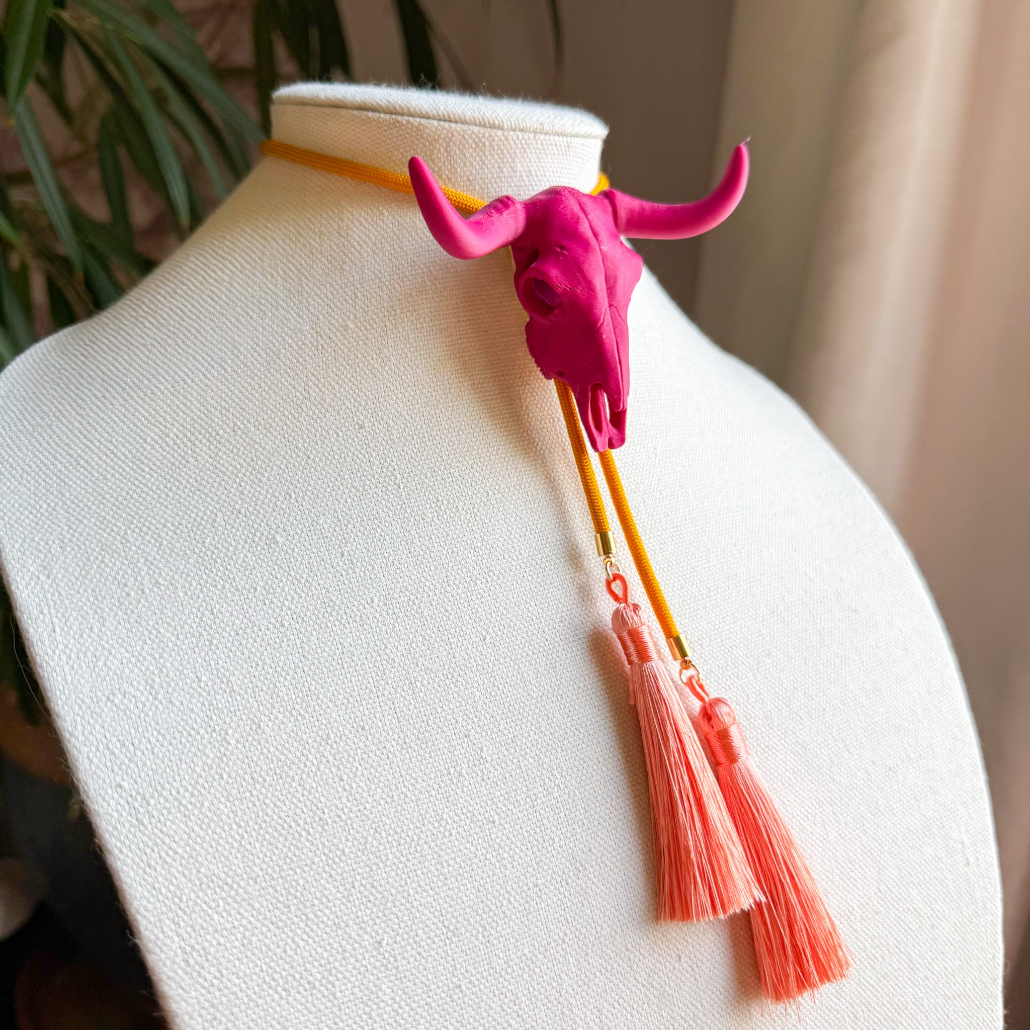 Longhorn Bolo Raspberry Pink with Golden Yellow & Peach