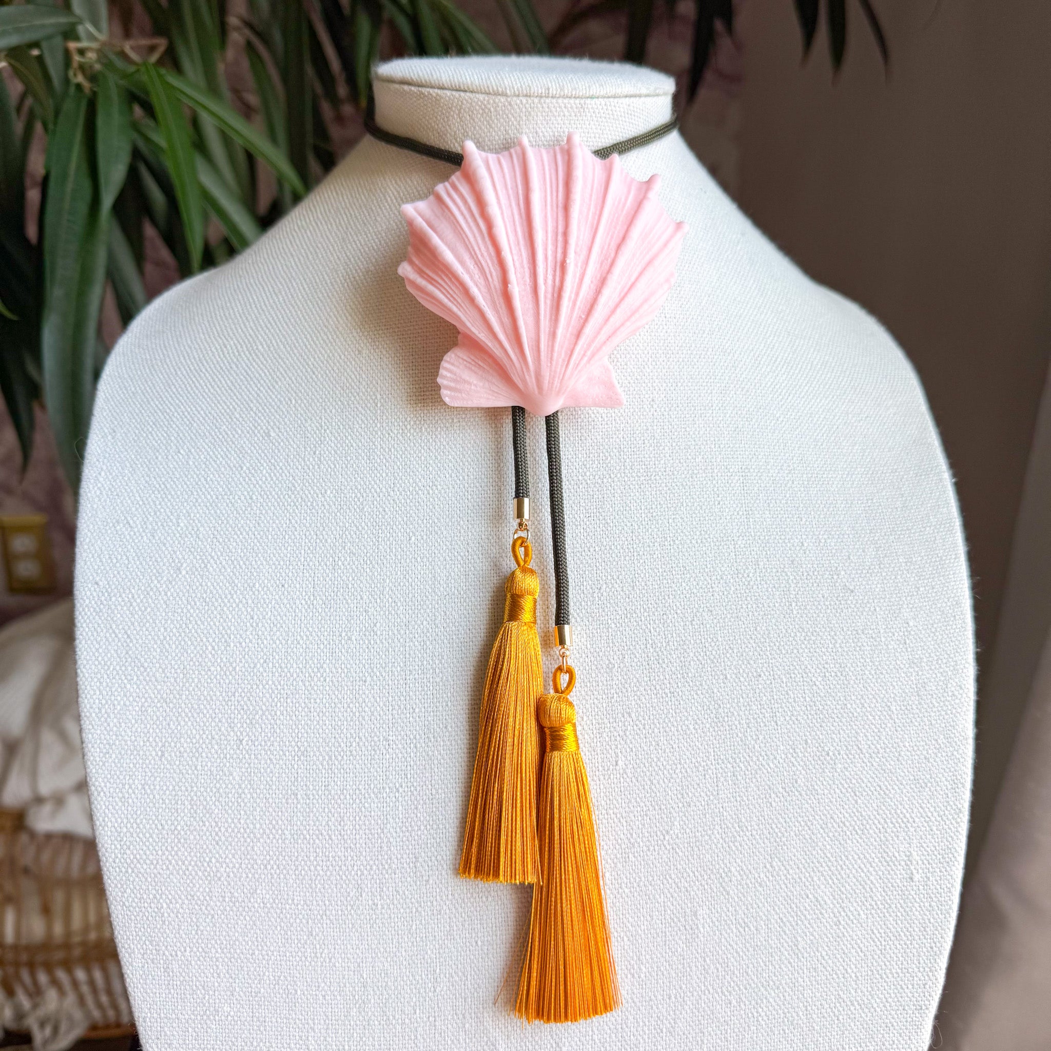 Shell Bolo Blush Pink with Moss Green & Golden Yellow