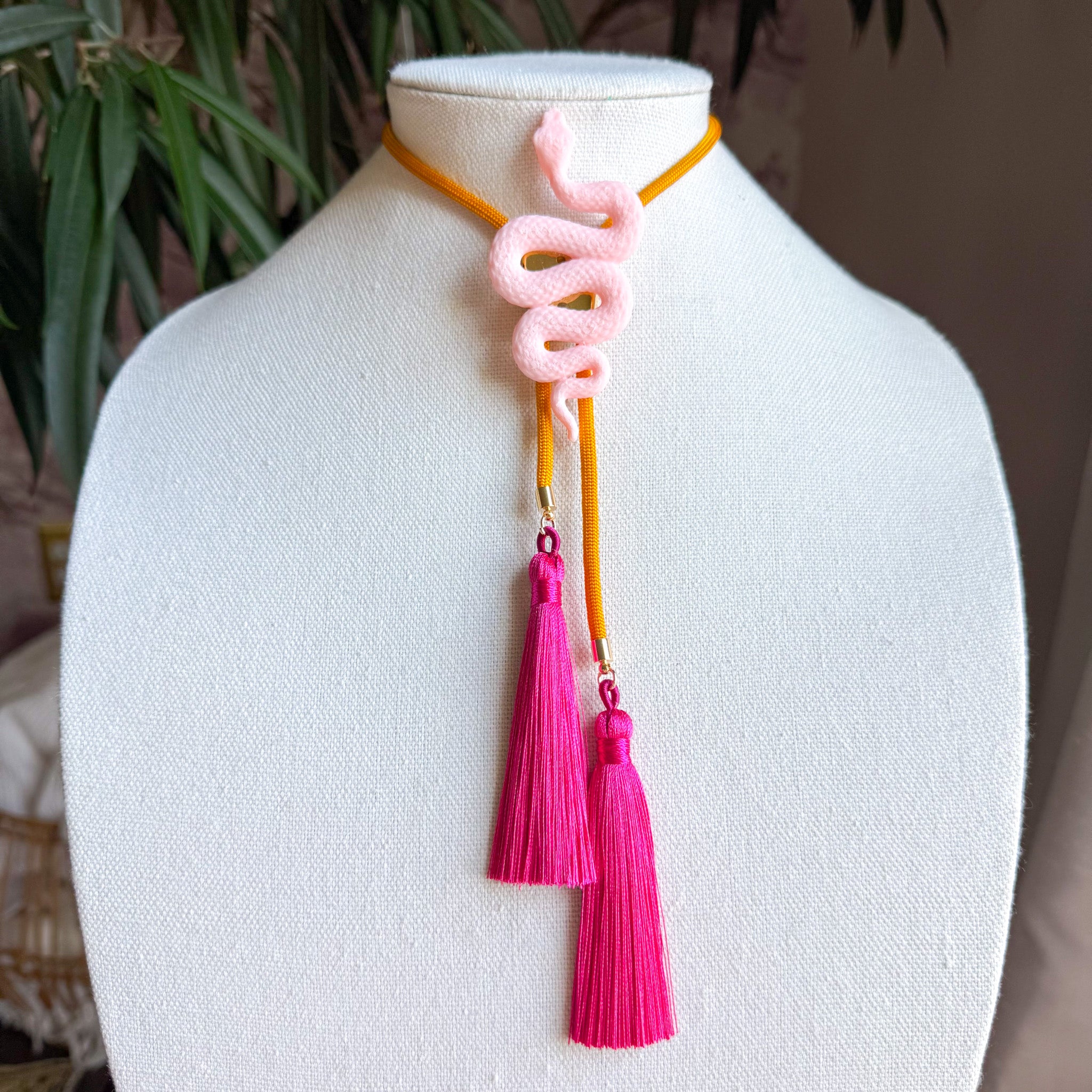 Snake Bolo Blush Pink with Golden Yellow & Fuchsia