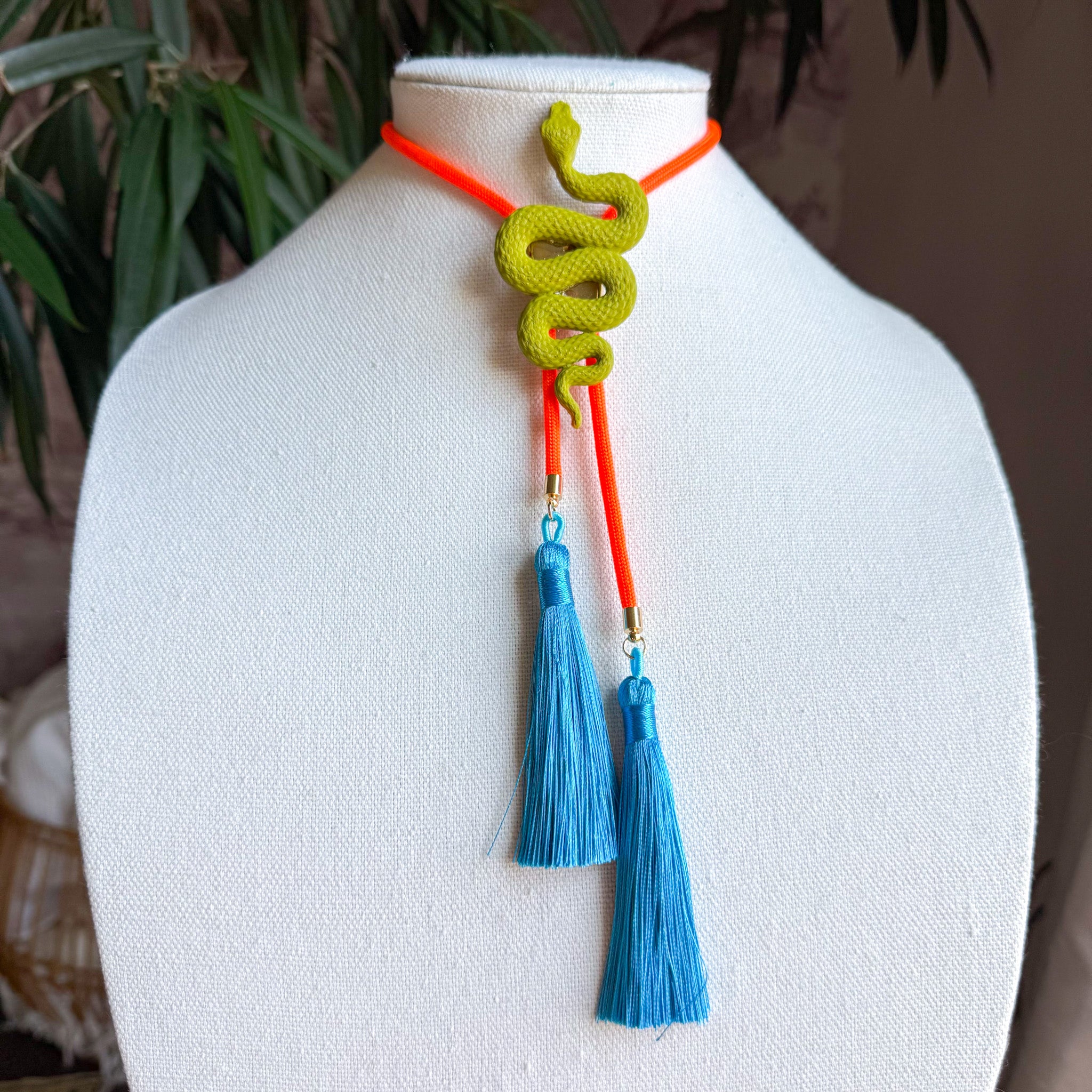 Snake Bolo Olive Green with Neon Orange & Lagoon Blue