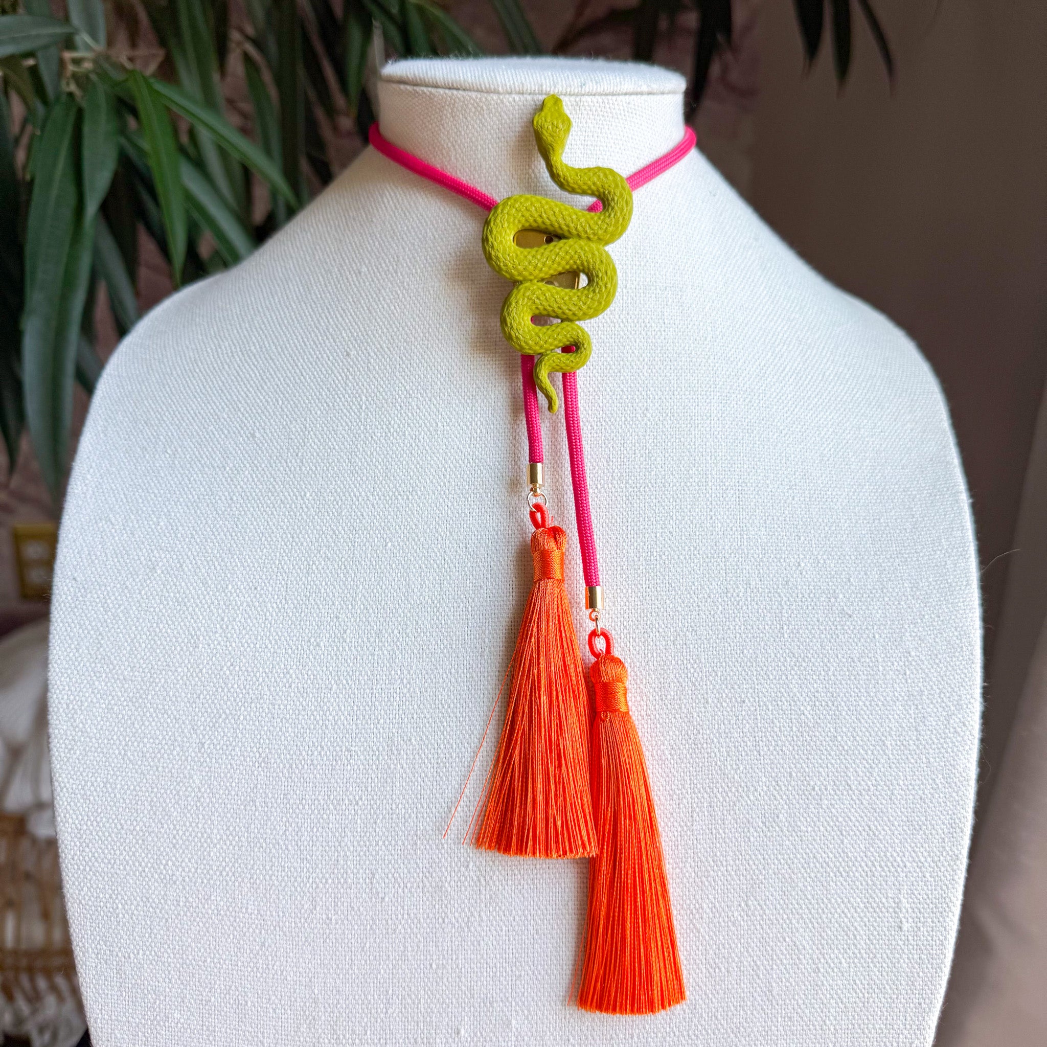 Snake Bolo Olive Green with Hot Pink & Orange