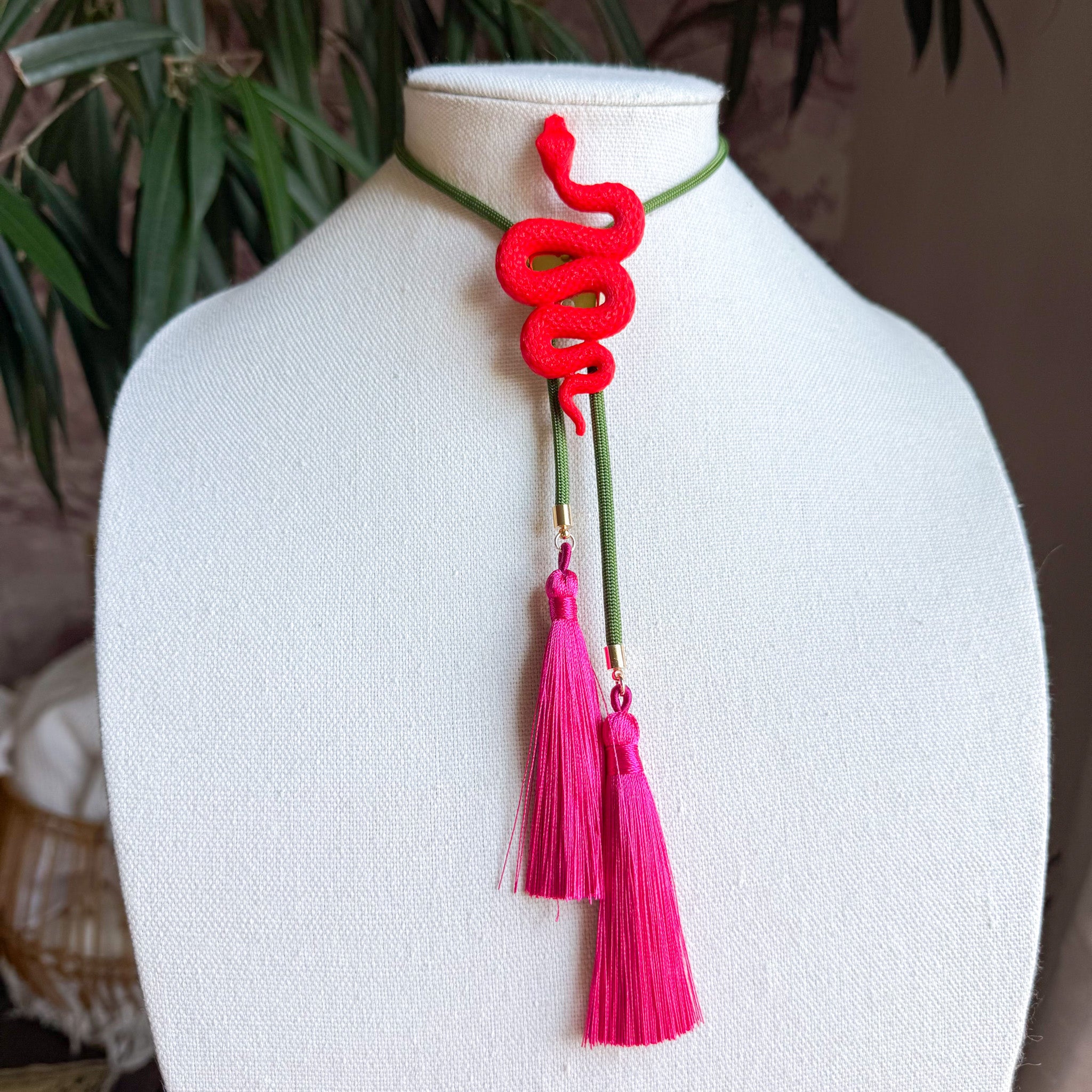Snake Bolo Candy Red with Olive & Fuchsia
