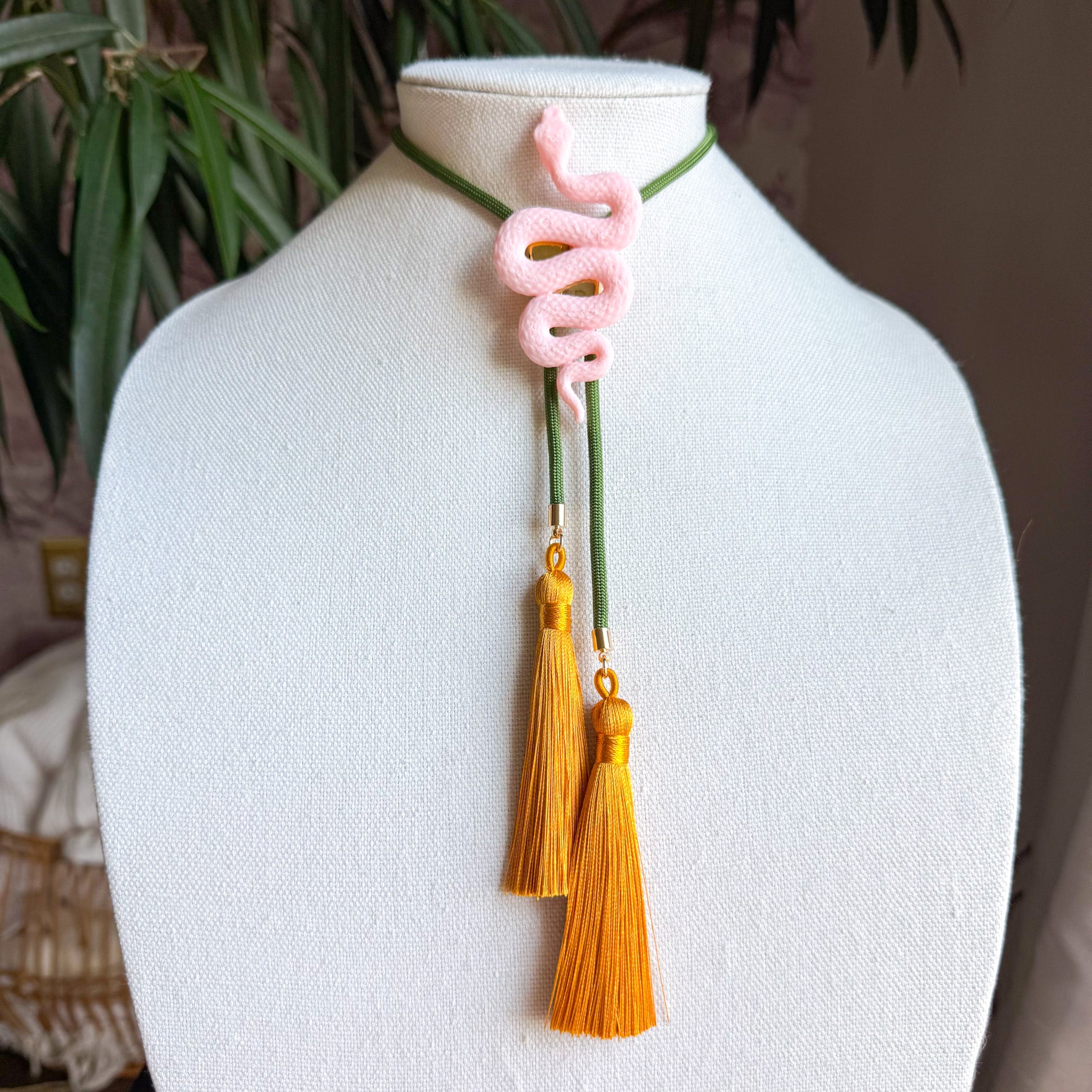 Snake Bolo Blush Pink with Olive & Golden Yellow