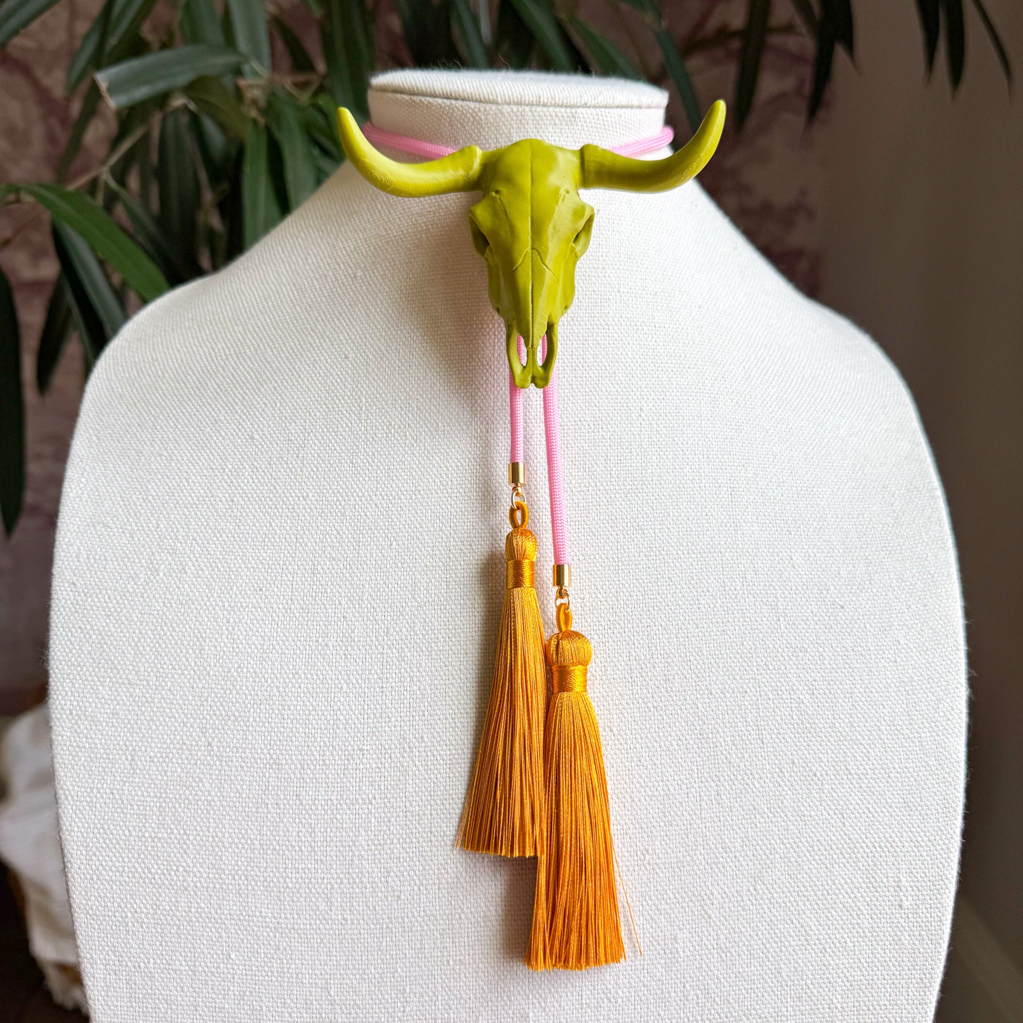 Longhorn Bolo Olive Green with Bubblegum Pink & Golden Yellow