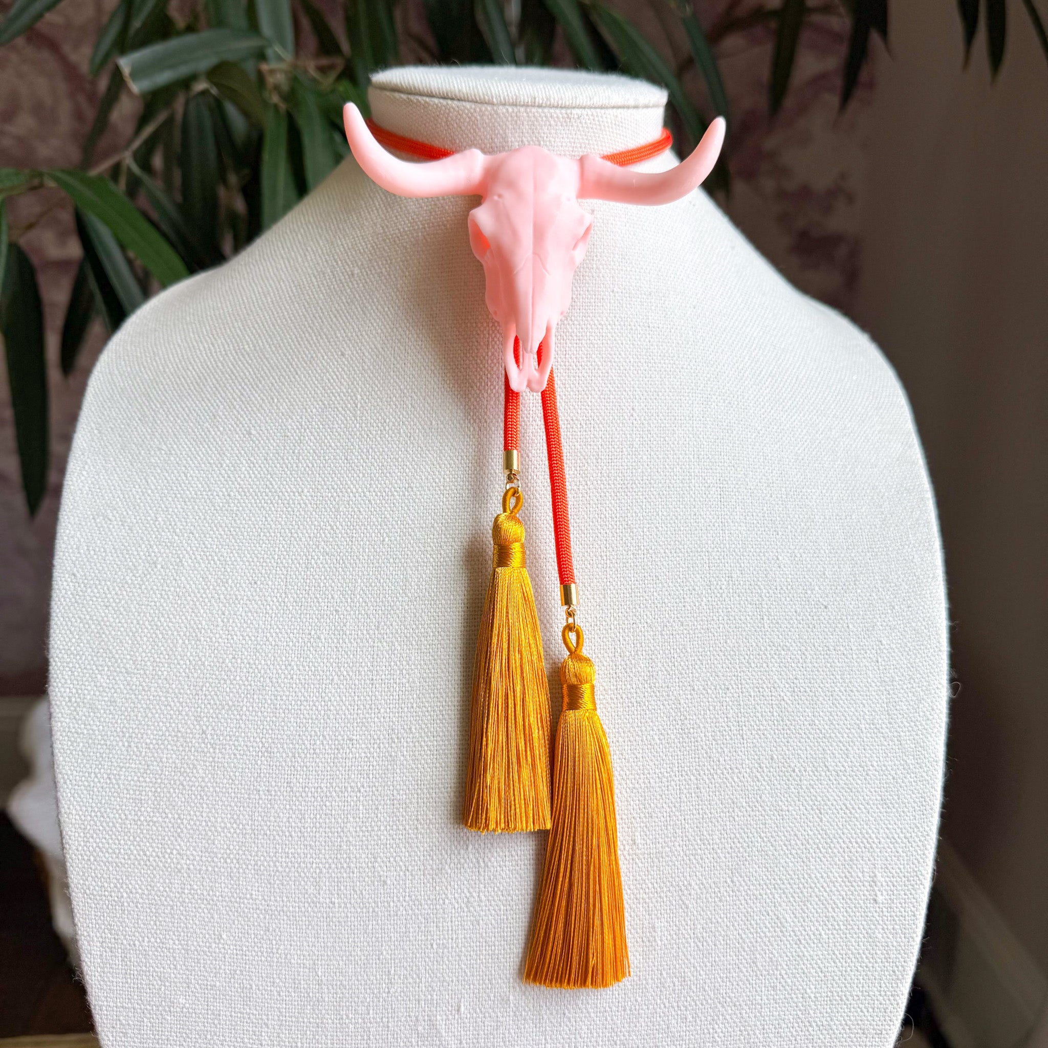 Longhorn Bolo Blush Pink with Burnt Orange & Golden Yellow
