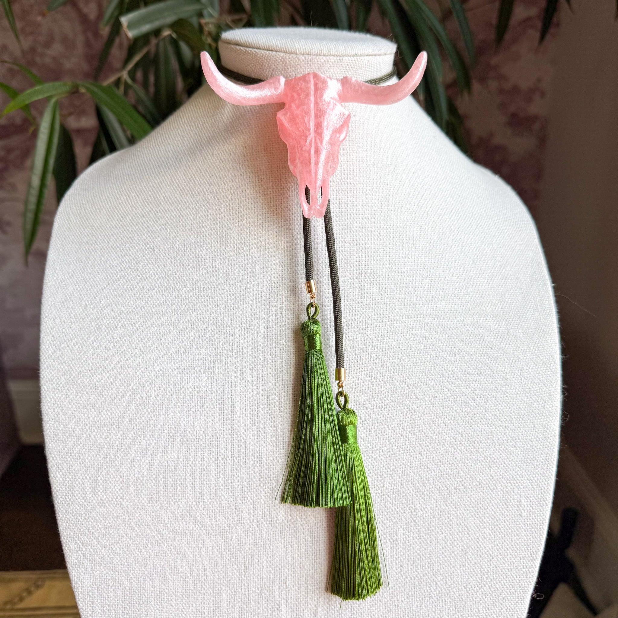 Longhorn Bolo Quartz Pink with Moss Green & Olive