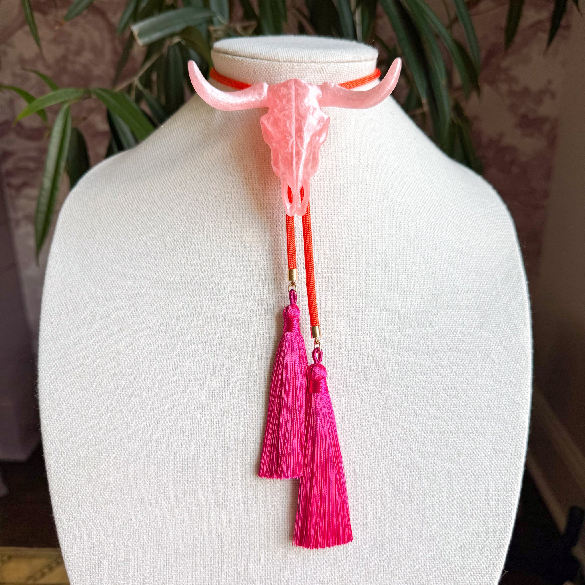 Longhorn Bolo Quartz Pink with Burnt Orange & Fuchsia