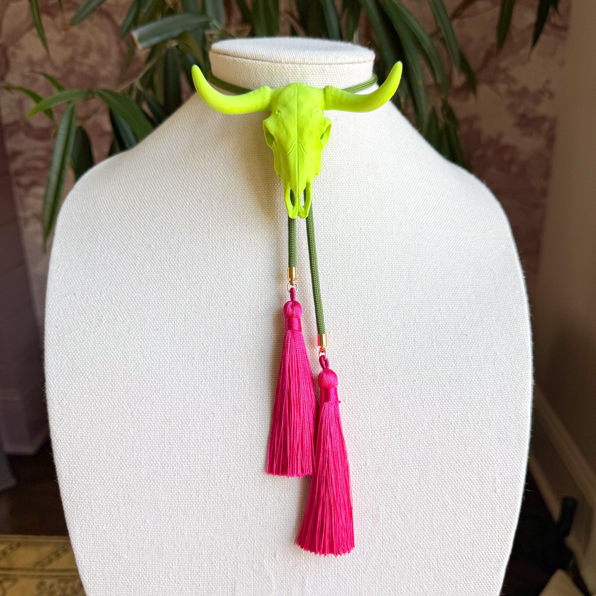 Longhorn Bolo Lime Green with Olive & Fuchsia