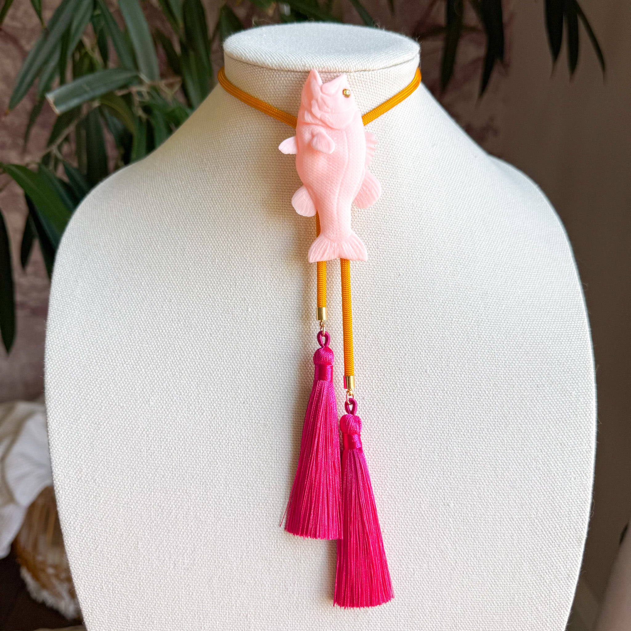 Fish Bolo Blush Pink with Golden Yellow & Fuchsia