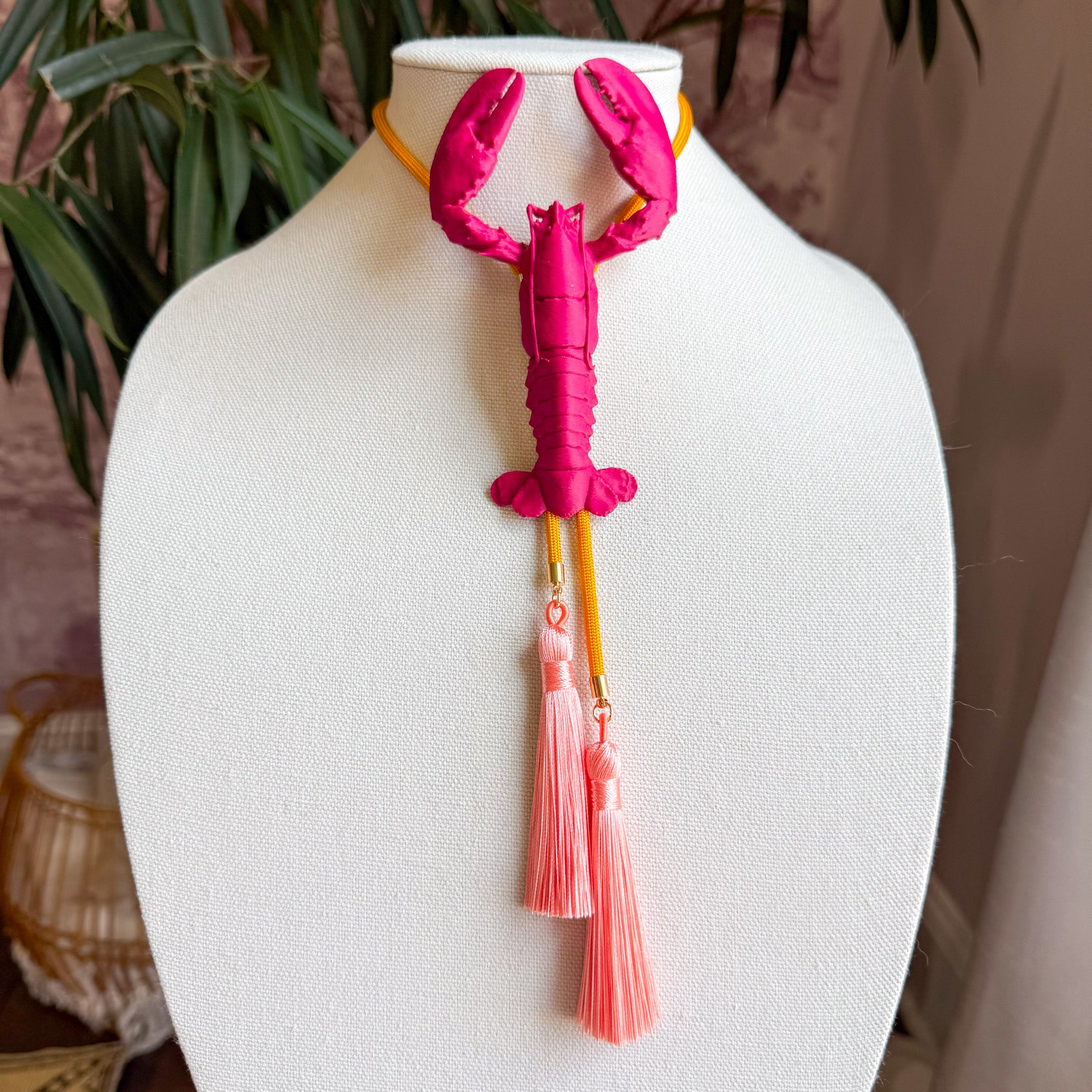 Crawfish Lobster Bolo Raspberry Pink with Golden Yellow & Peach