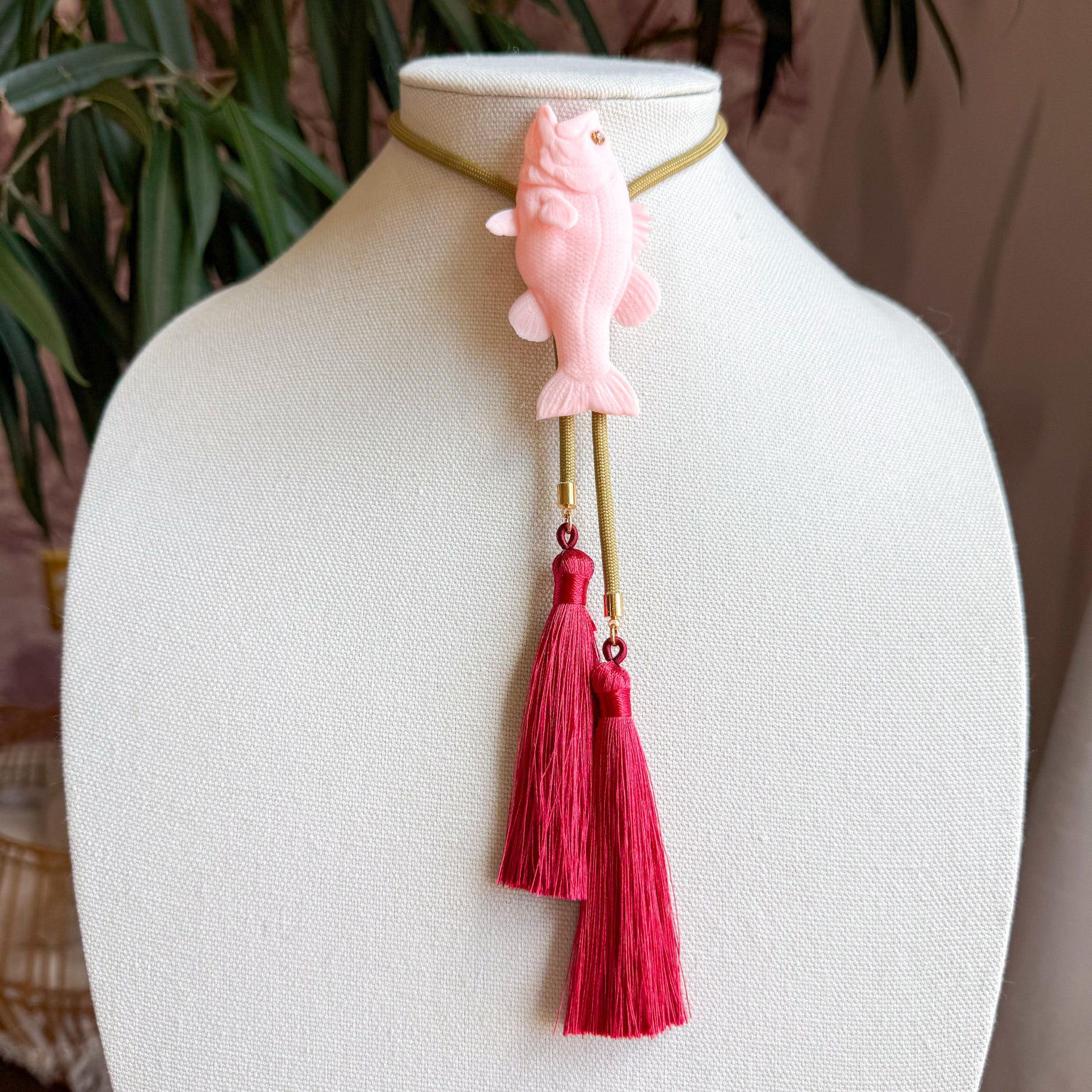 Fish Bolo Blush Pink with Khaki & Ruby Red