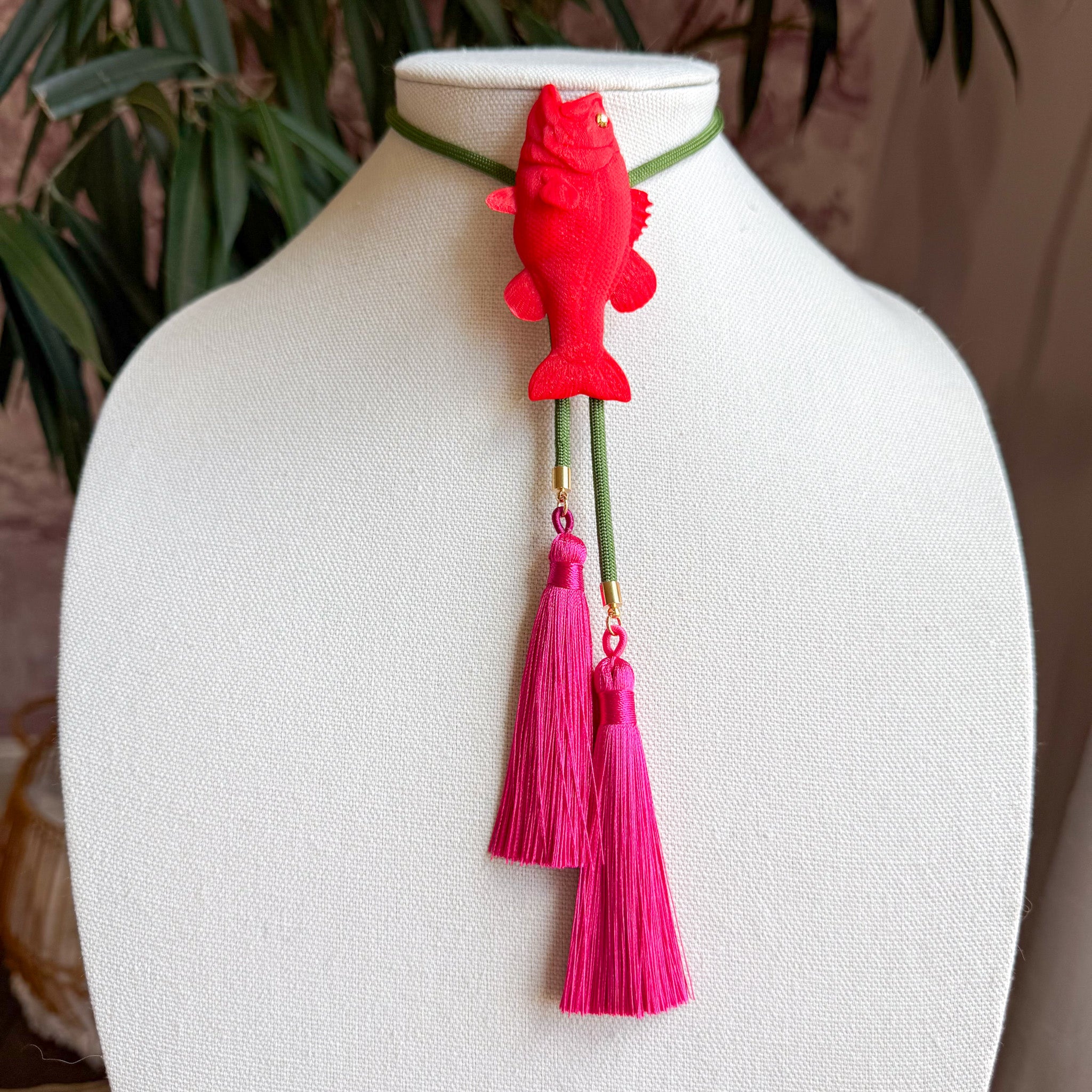 Fish Bolo Candy Red with Olive Green & Fuchsia