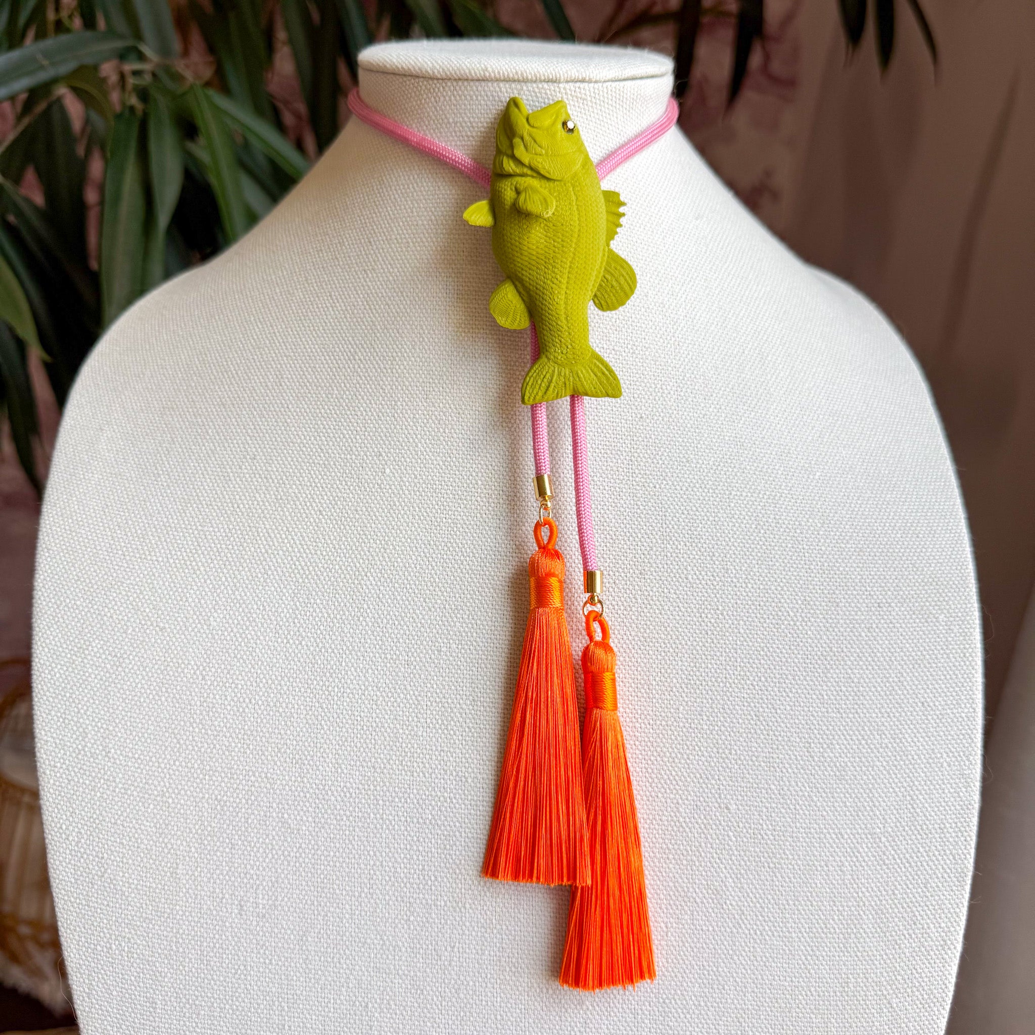 Fish Bolo Olive Green with Bubblegum Pink & Orange