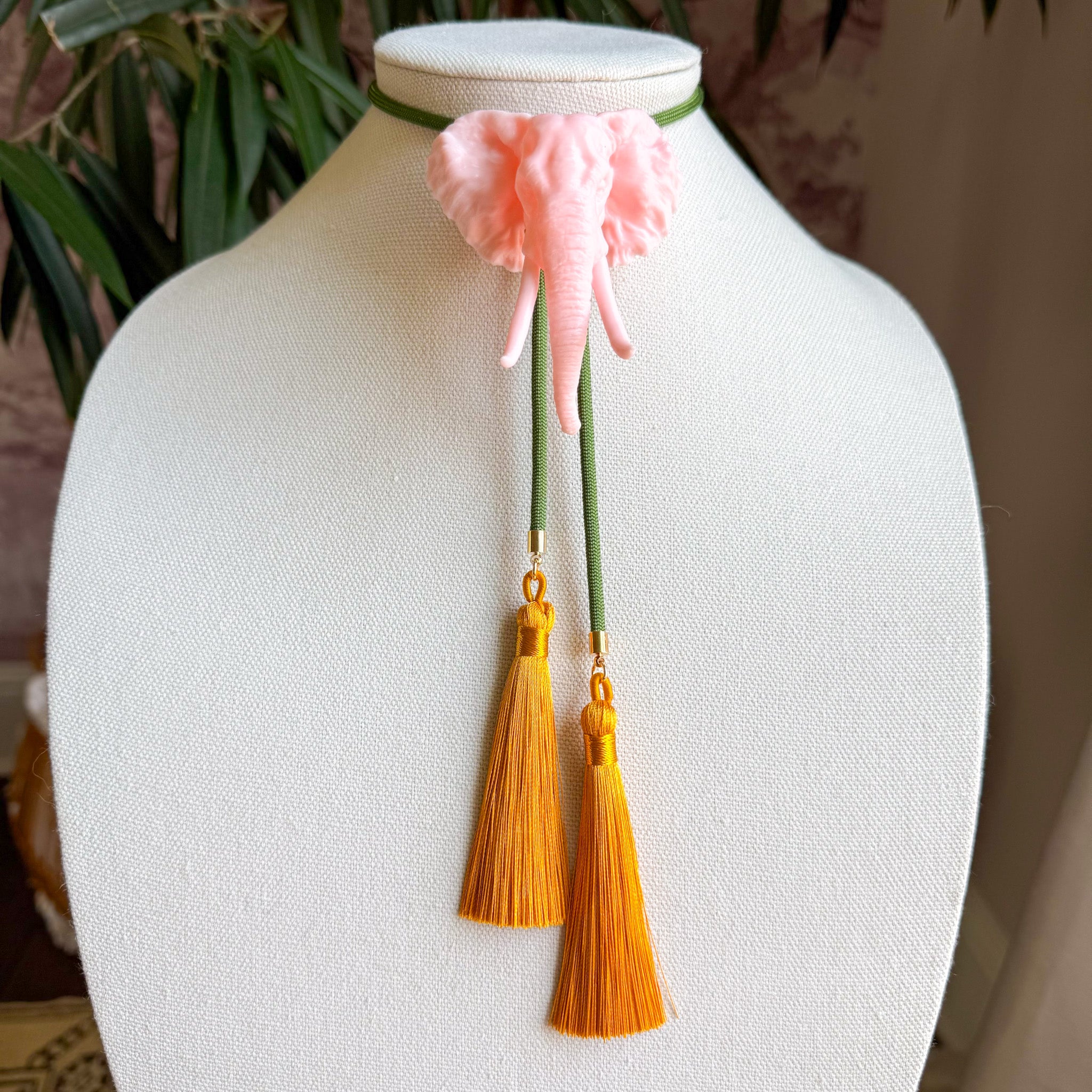 Elephant Bolo Blush Pink with Olive & Golden Yellow