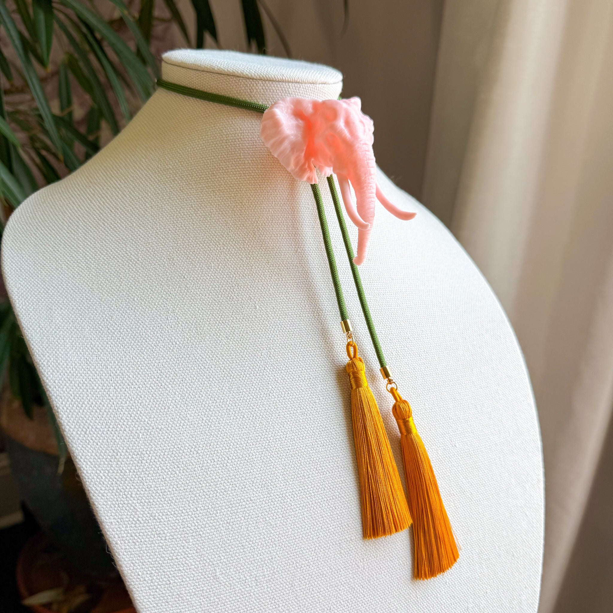 Elephant Bolo Blush Pink with Olive & Golden Yellow