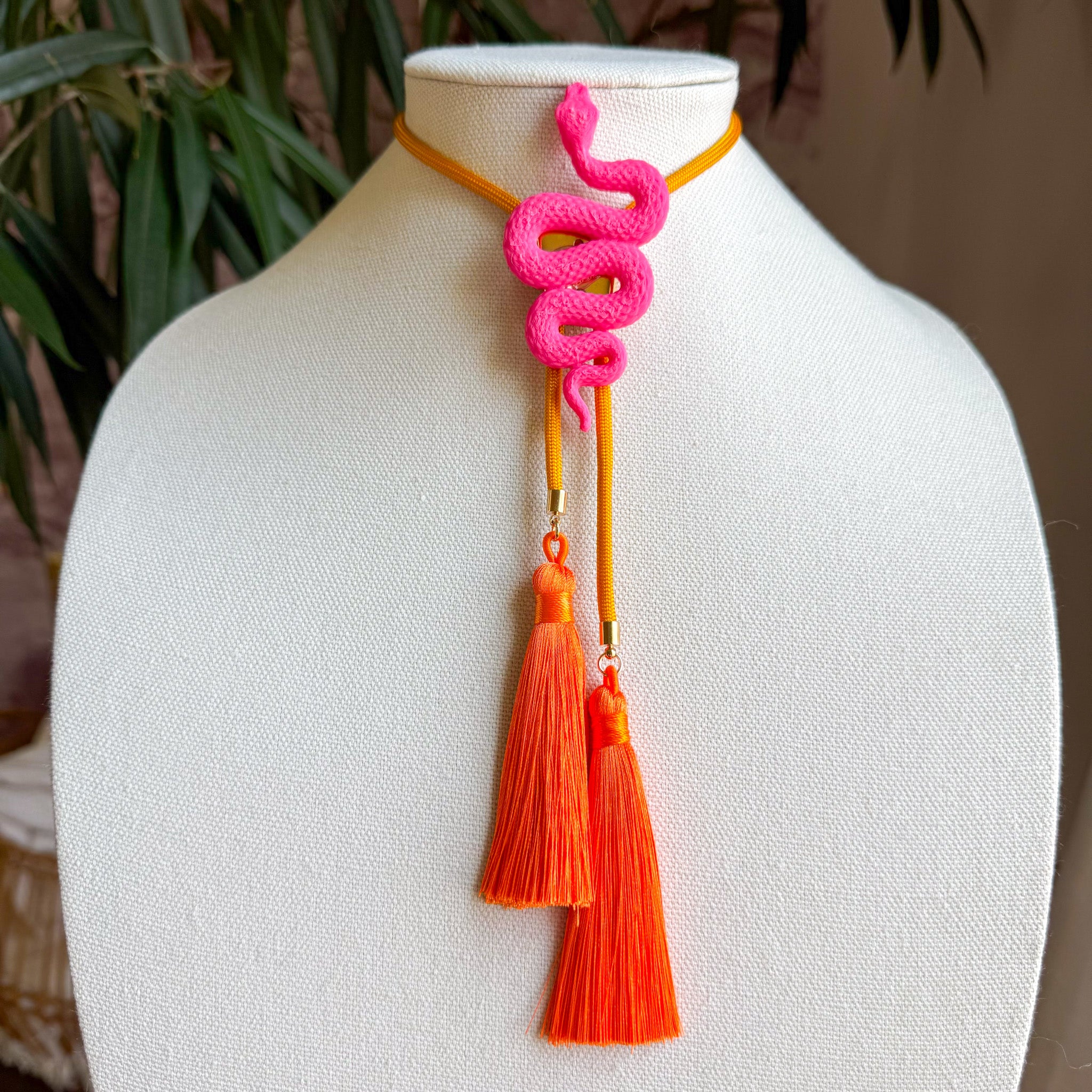 Snake Bolo Flamingo Pink with Golden Yellow & Orange
