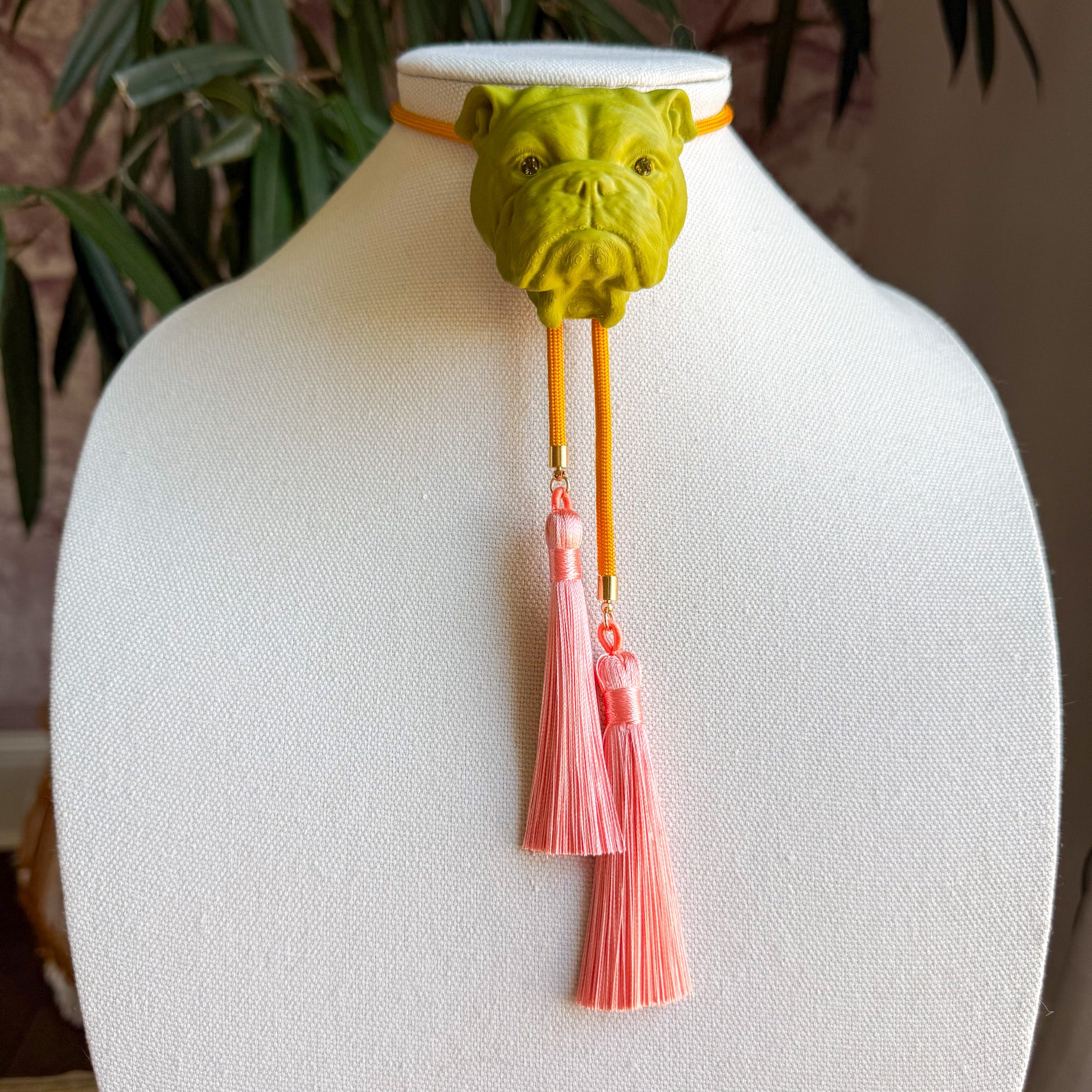 Bulldog Bolo Olive Green with Bubblegum Pink & Peach