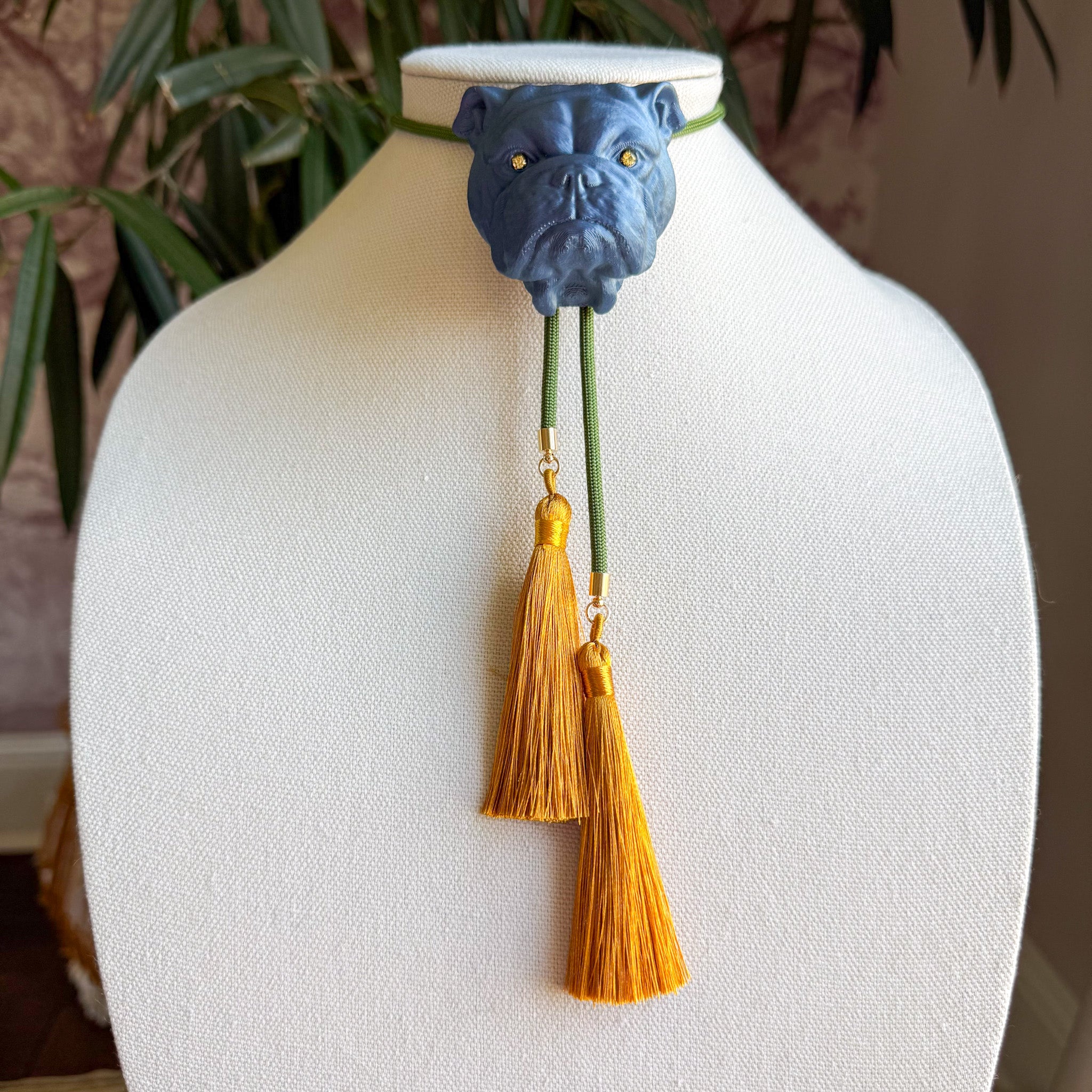 Bulldog Bolo Storm Blue with Olive & Golden Yellow
