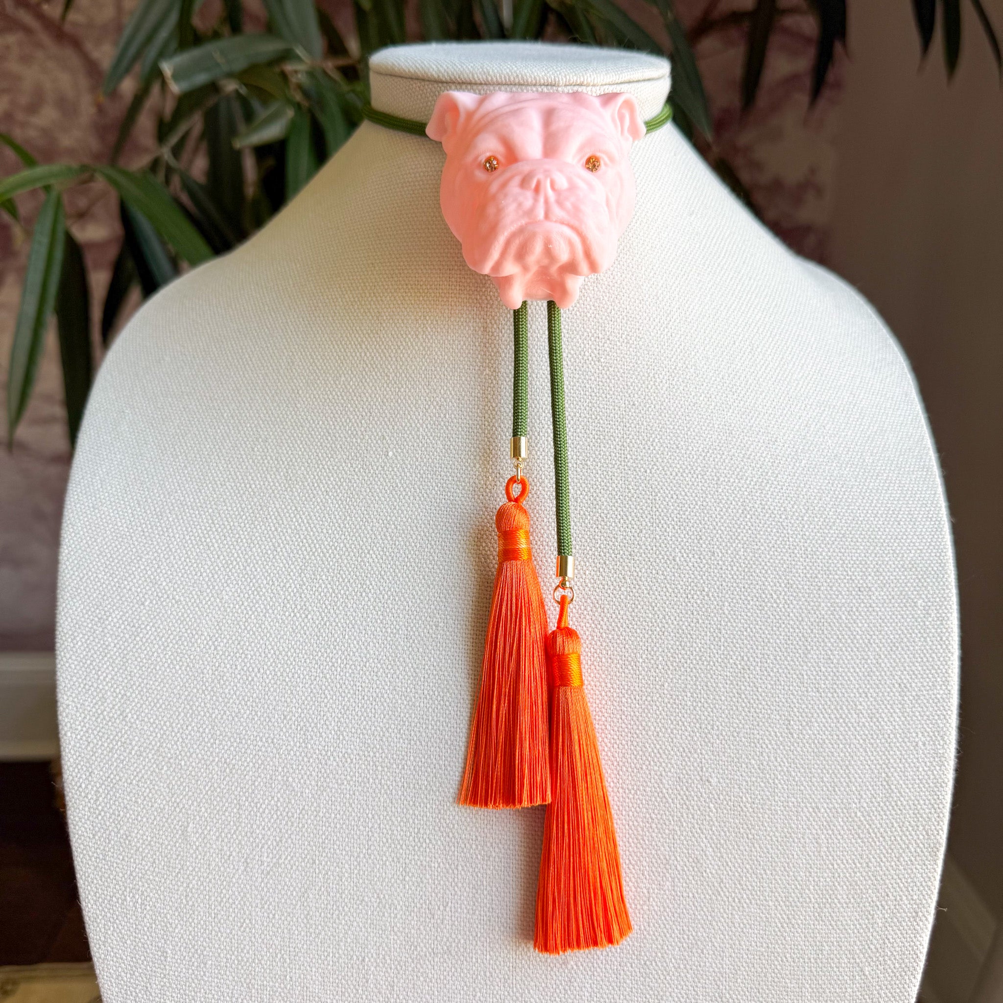 Bulldog Bolo Blush Pink with Olive & Orange