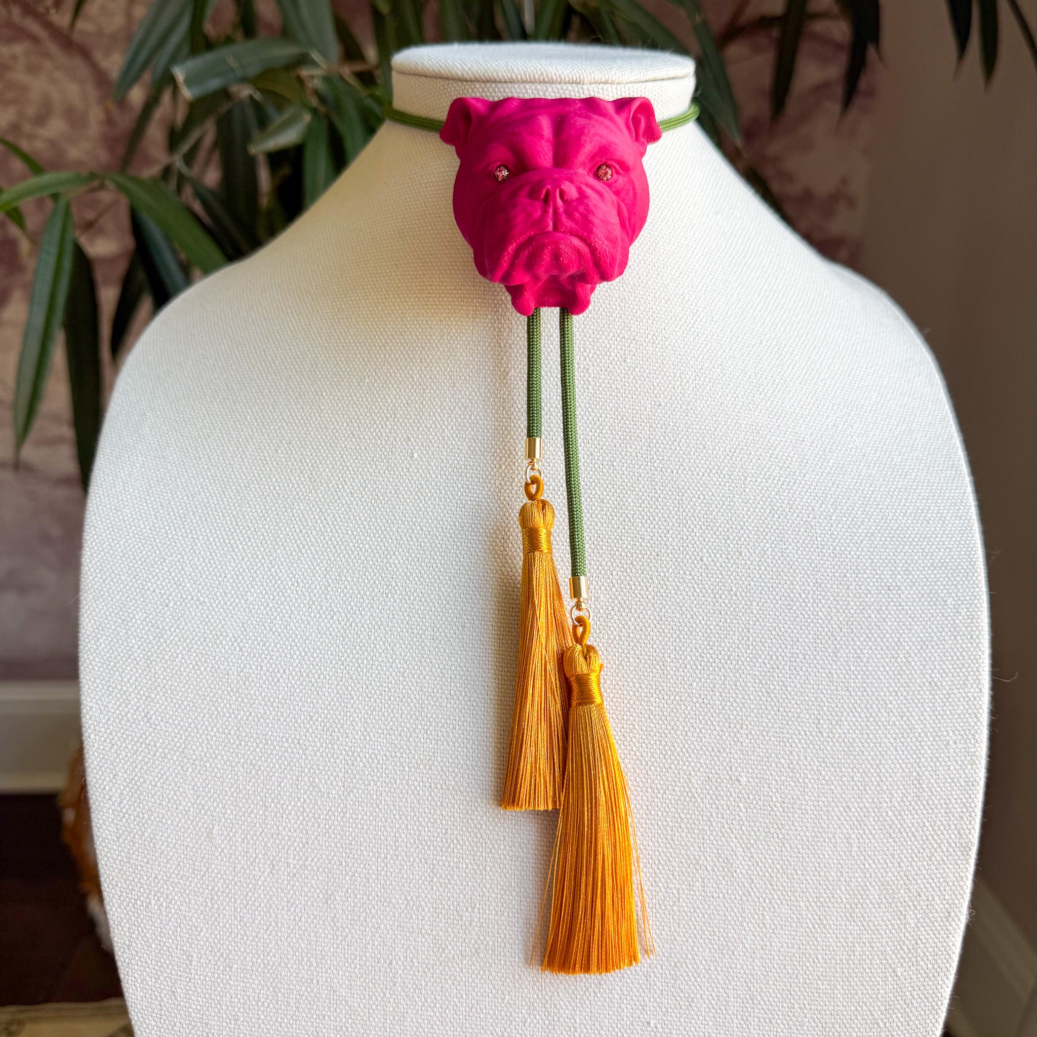 Bulldog Bolo Raspberry Pink with Olive & Golden Yellow