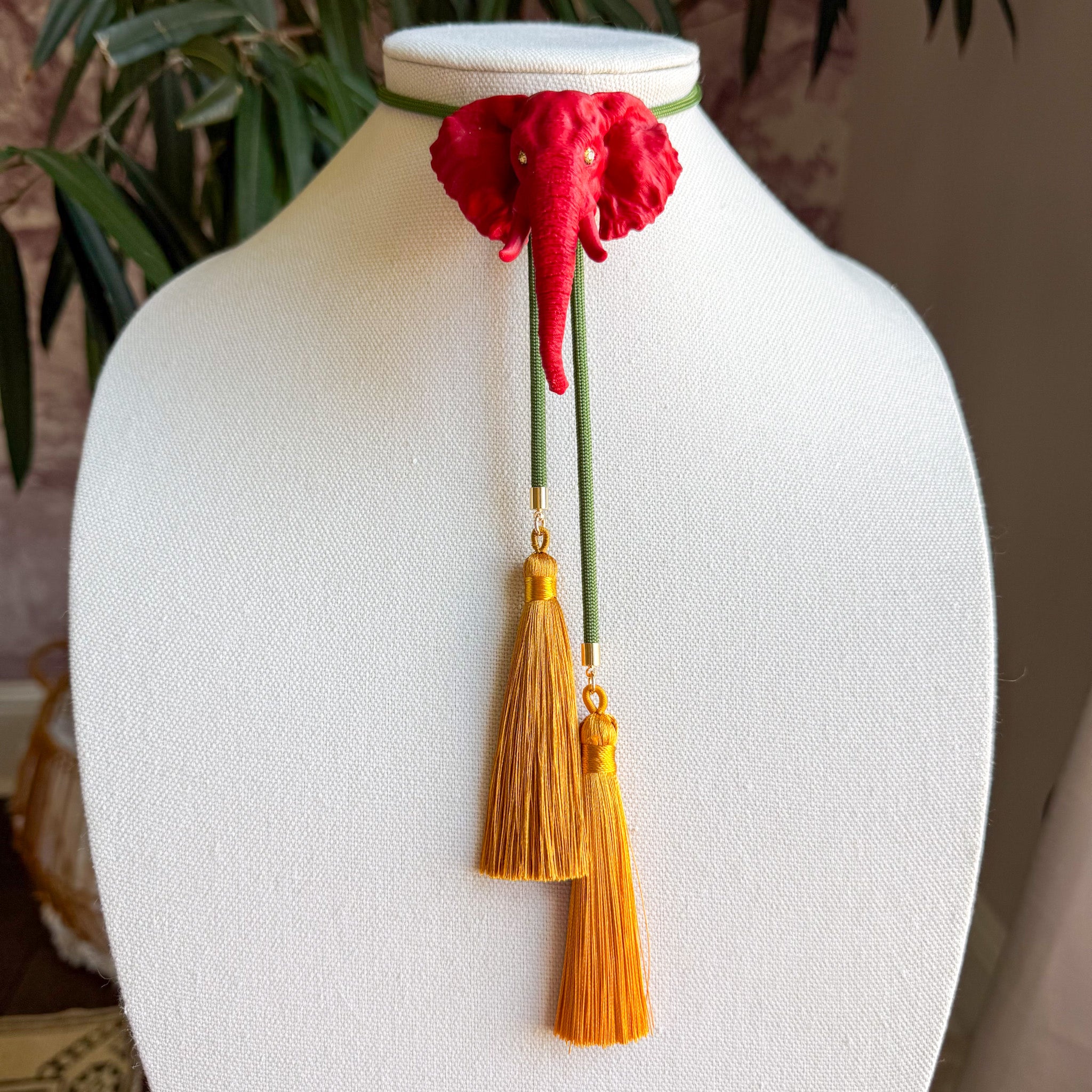 Elephant Bolo Crimson with Olive Green & Golden Yellow