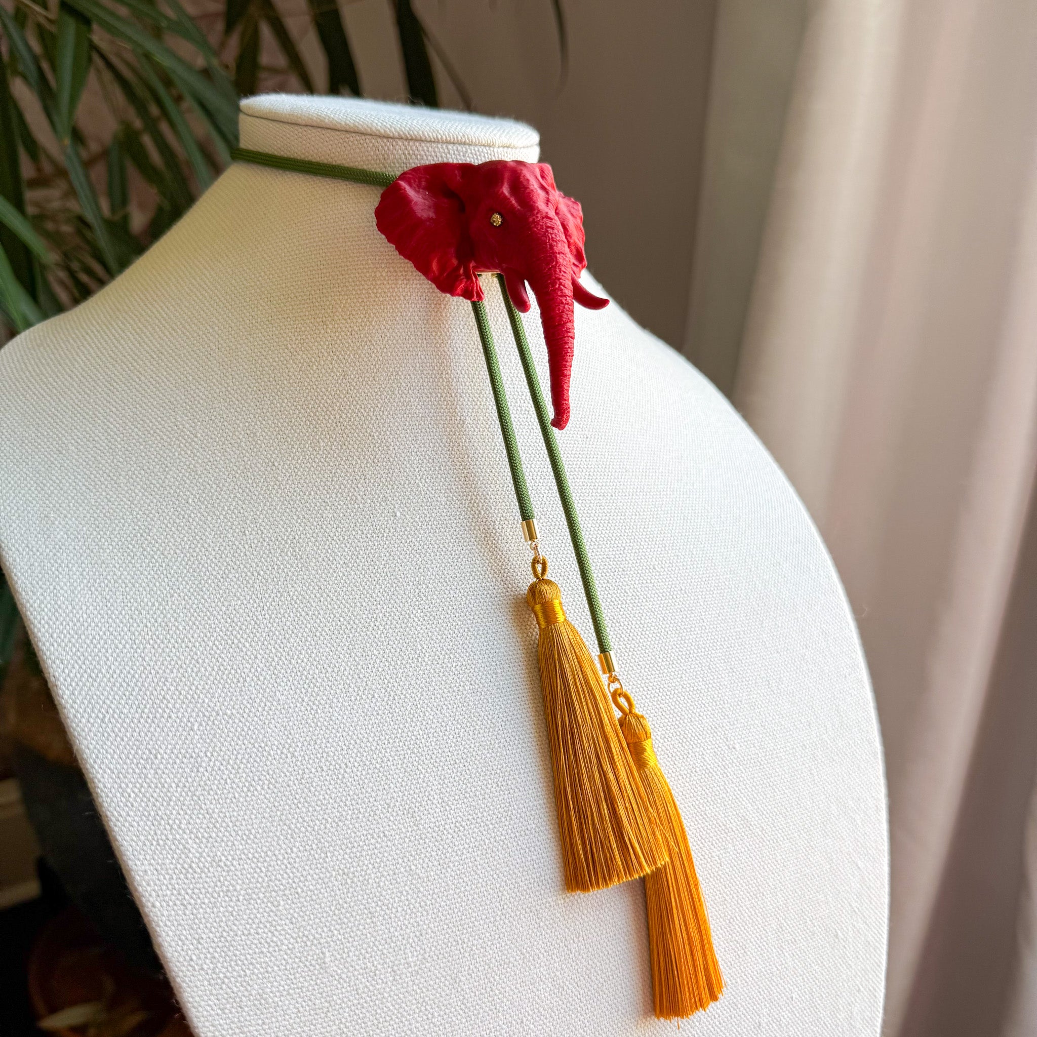 Elephant Bolo Crimson with Olive Green & Golden Yellow