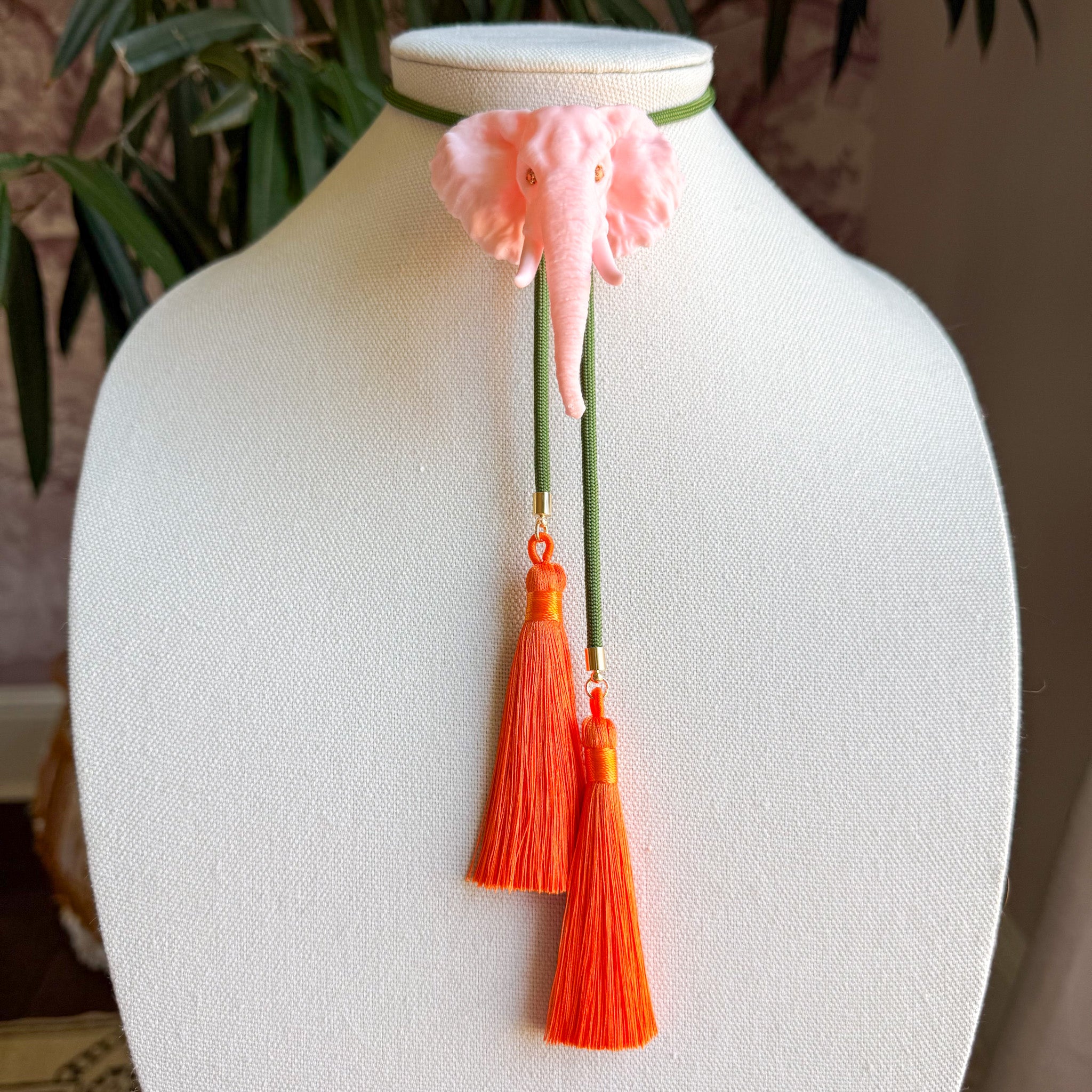 Elephant Bolo Blush Pink with Olive Green & Orange