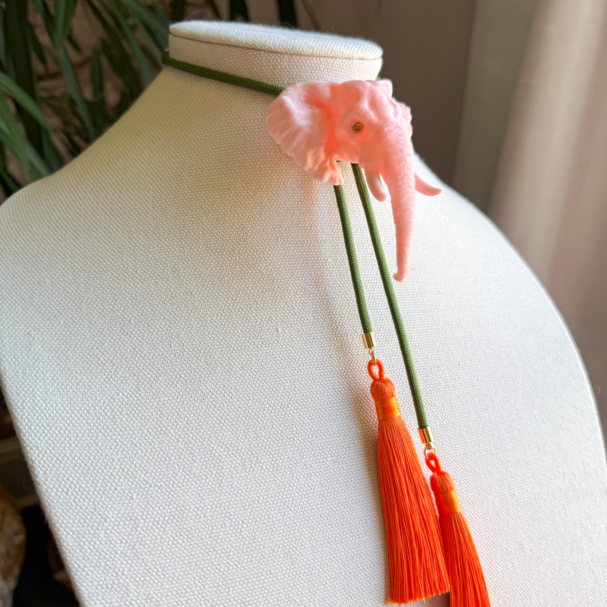 Elephant Bolo Blush Pink with Olive Green & Orange