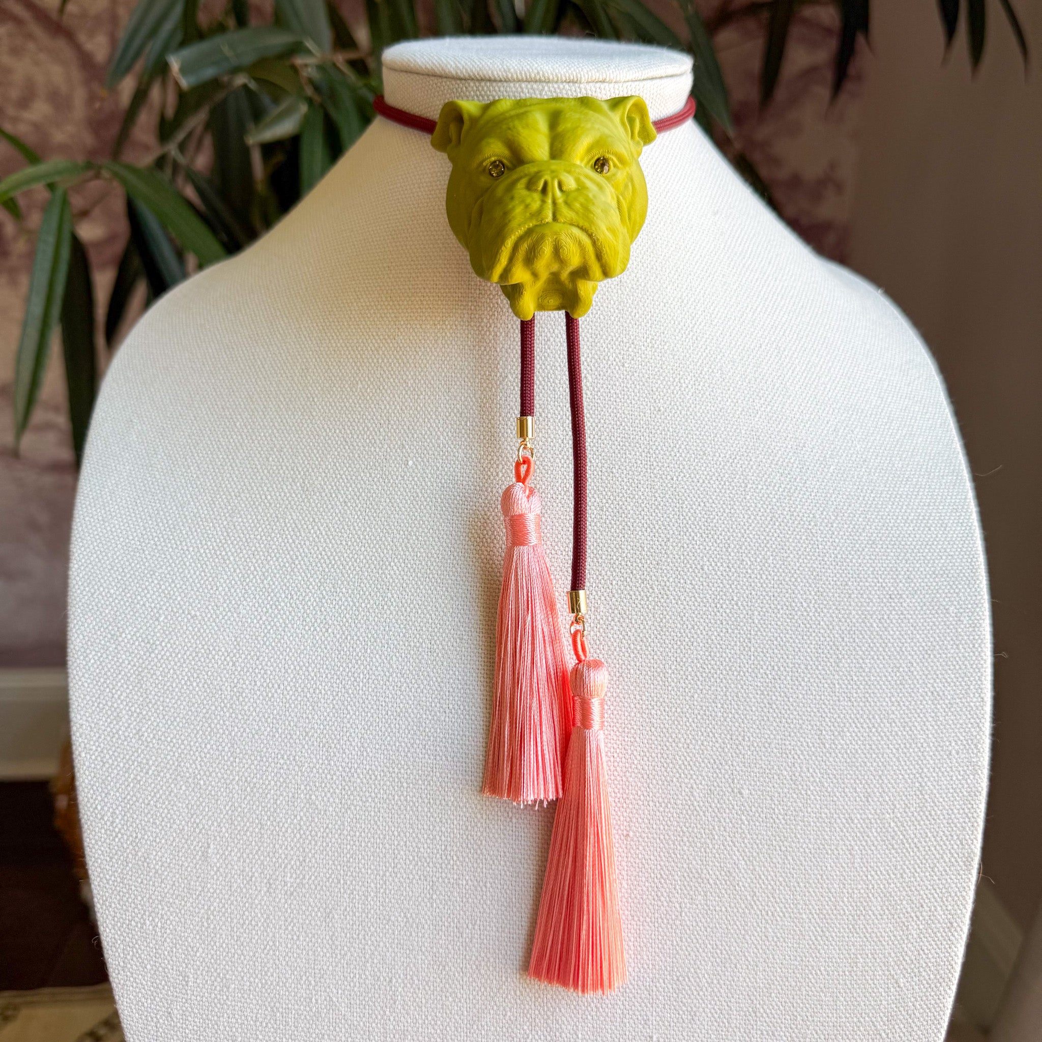 Bulldog Bolo Olive Green with Maroon & Peach