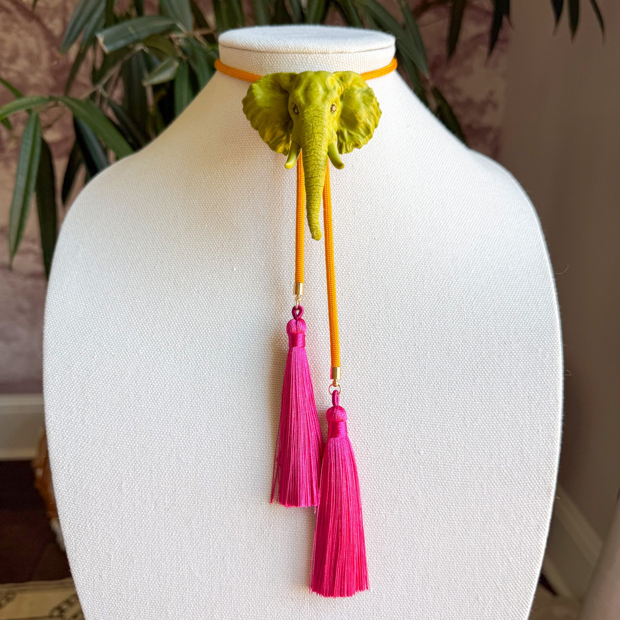 Elephant Bolo Olive Green with Golden Yellow & Fuchsia