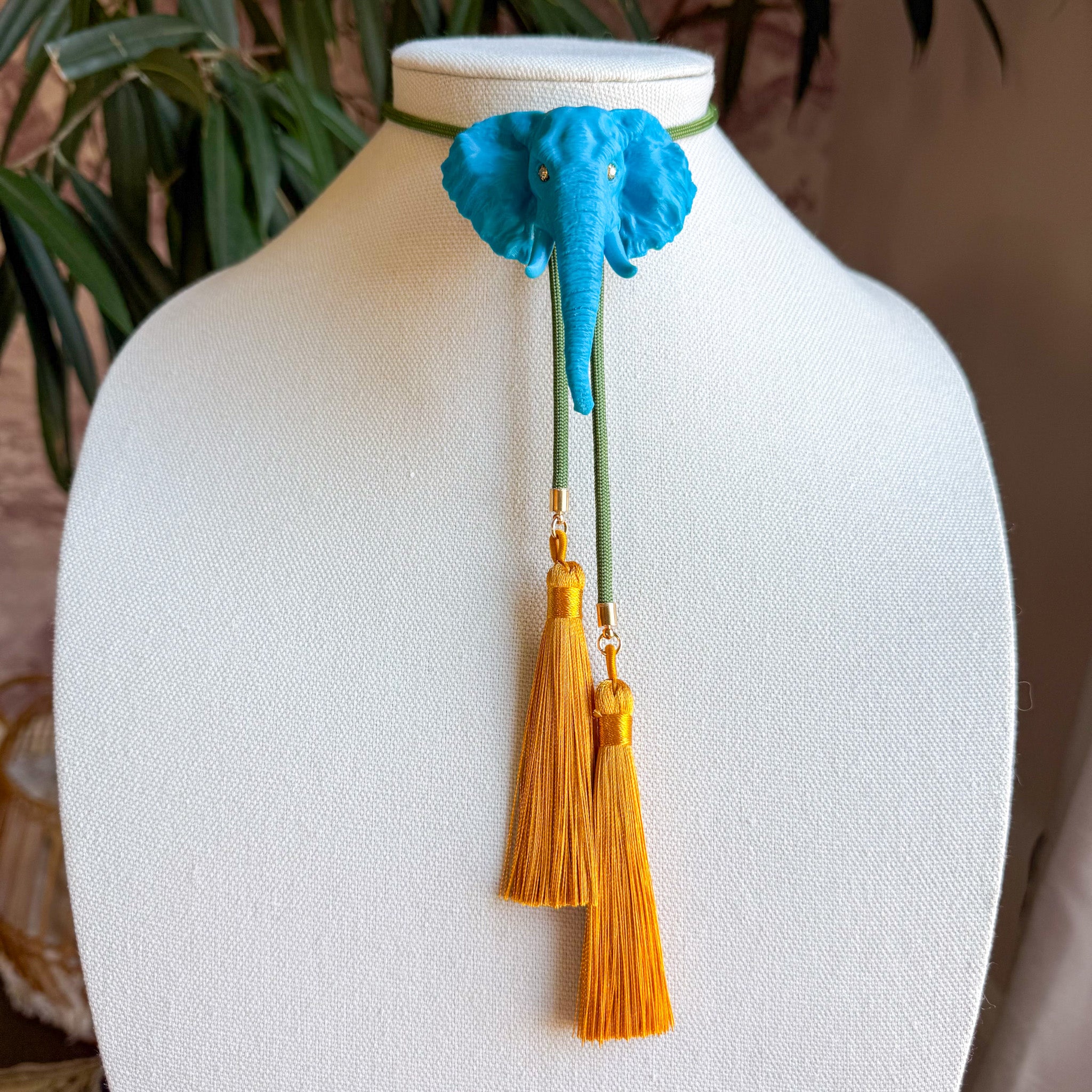 Elephant Bolo Aqua Blue with Olive & Golden Yellow