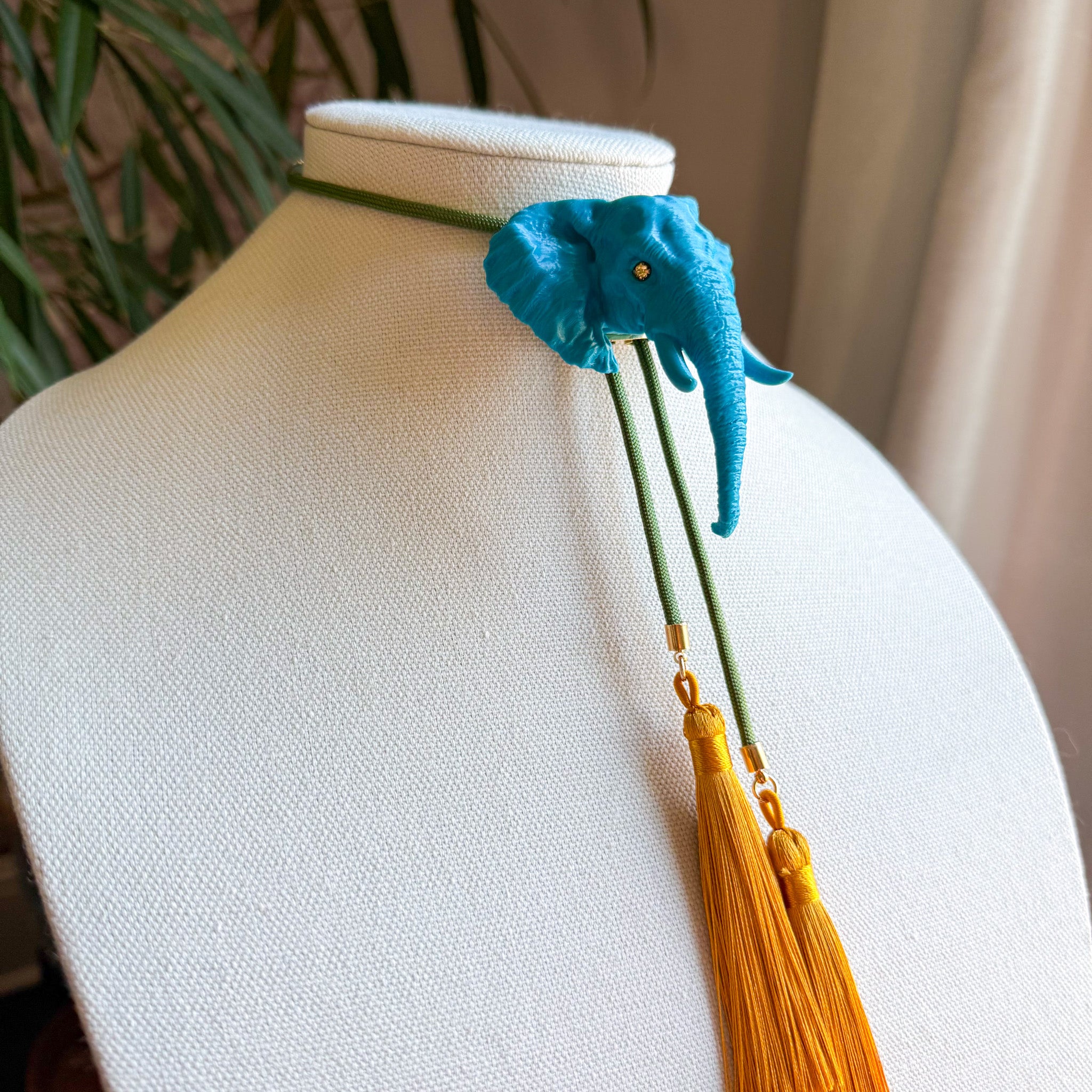 Elephant Bolo Aqua Blue with Olive & Golden Yellow