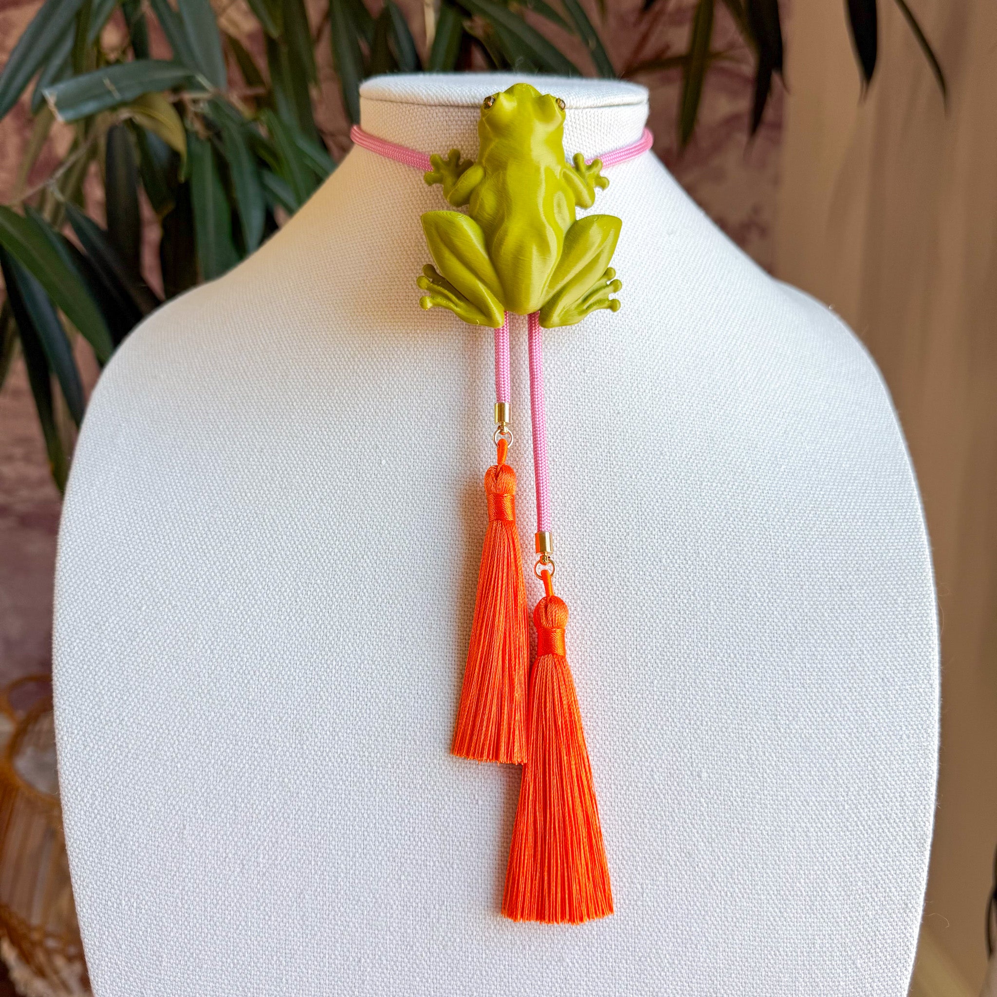 Tree Frog Bolo Olive Green with Bubblegum & Orange