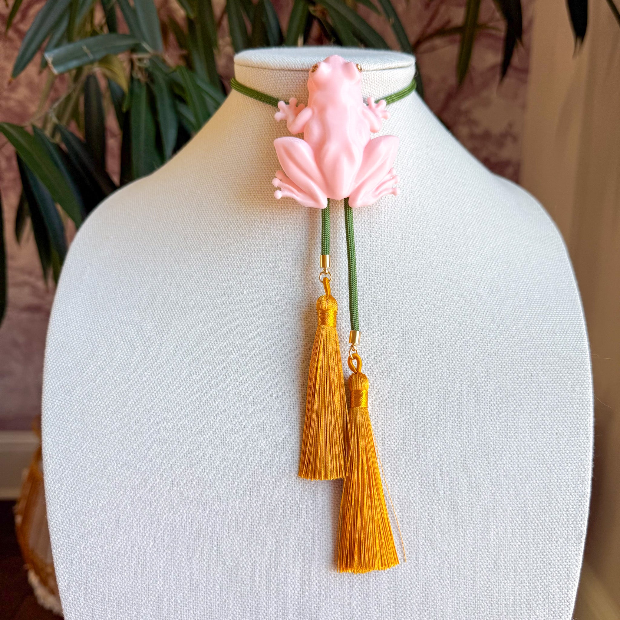 Tree Frog Bolo Blush Pink with Olive & Golden Yellow