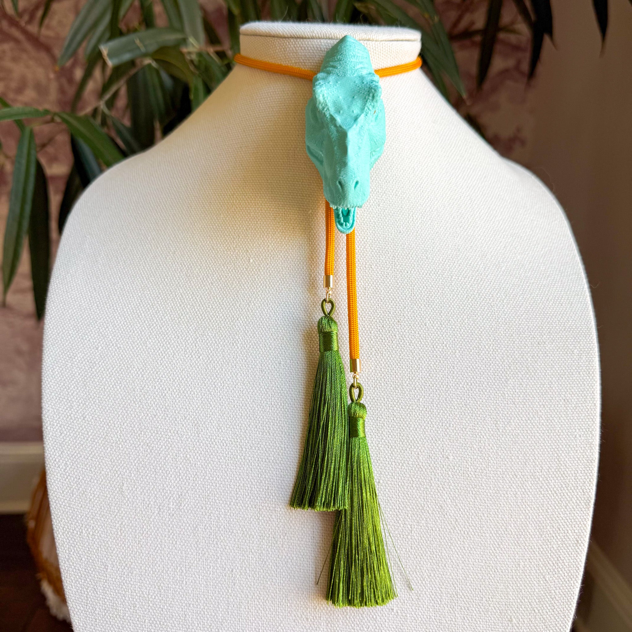 T Rex Bolo Turquoise with Golden Yellow & Olive