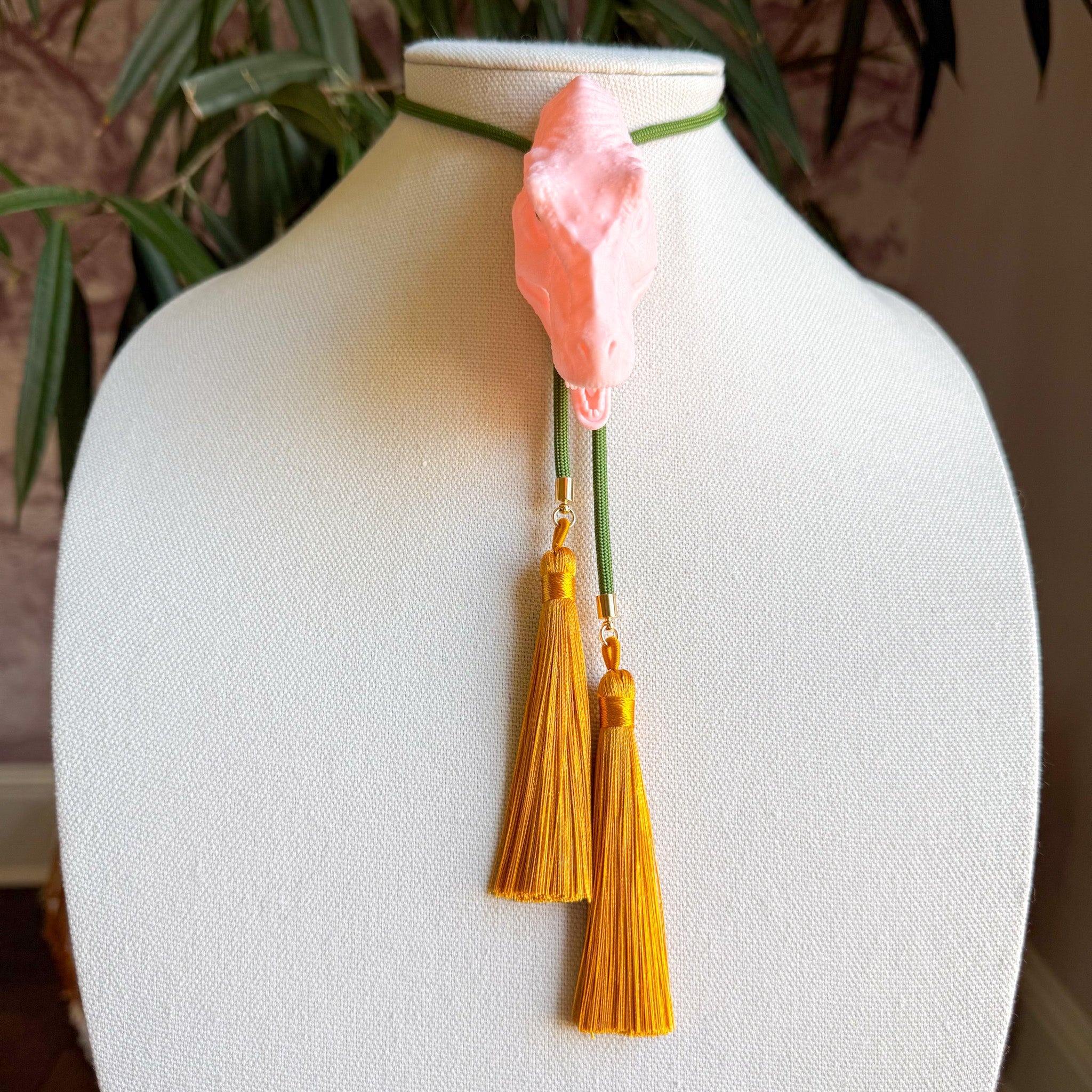 T Rex Bolo Blush Pink with Olive & Golden Yellow