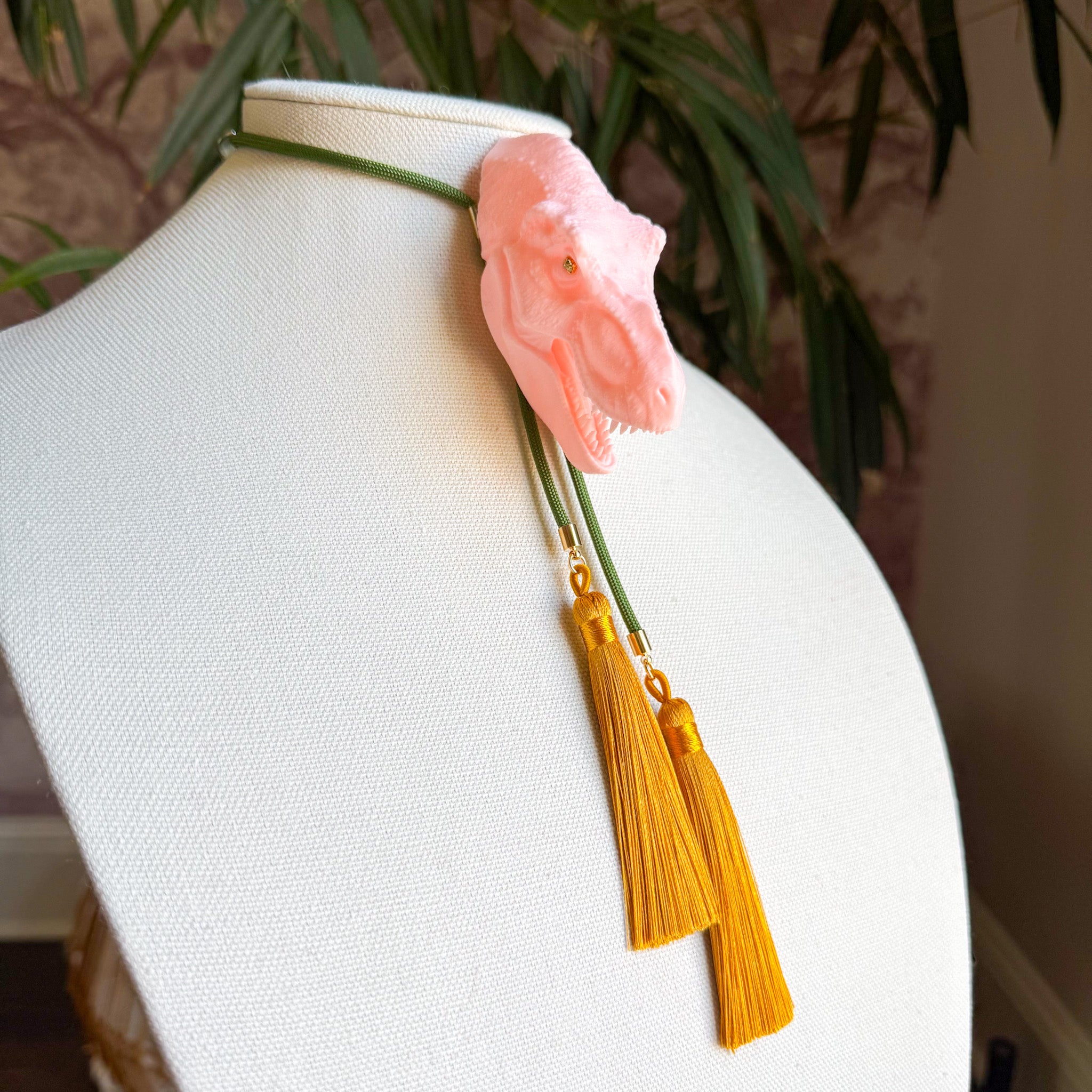 T Rex Bolo Blush Pink with Olive & Golden Yellow